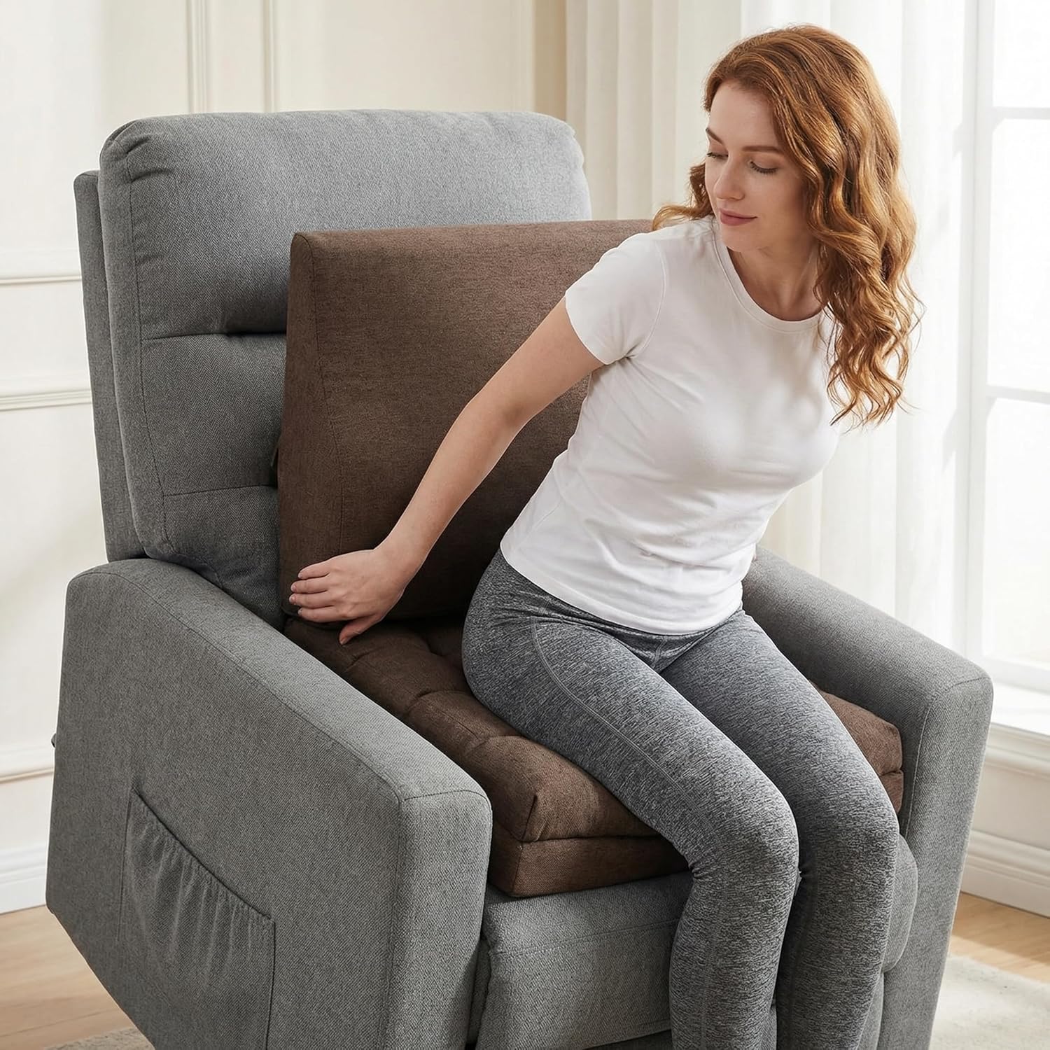 baibu Extra Large Memory Foam Recliner Cushions with Lumbar Support Pillow for Elderly, 20x20x5 Inch Thick Dual-Layer Patent Design Non-Slip Recliner Seat Cushion for Reduce Hip & Lumbar Pain, Brown