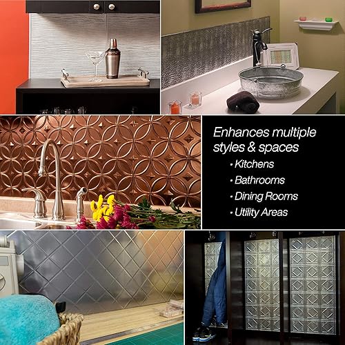 Miniatura 12 de FASÄDE Kit decorativo para salpicaduras de vinilo de estilo tradicional y patrón 1 de 15 pies cuadrados en peltre ahumado Smoked Pewter,Bronce