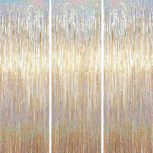Voircoloria 3.3 x 6.6 ft Foil Fringe Backdrop Curtains, Tinsel