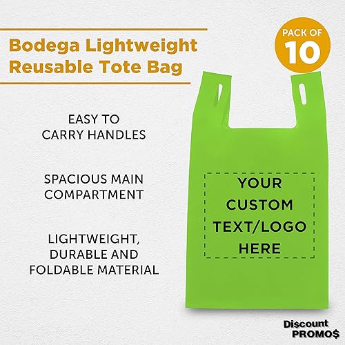 Miniatura 3 de DISCOUNT PROMOS Bodega - Juego de 10 bolsas de mano ligeras personalizadas, reutilizables, ideales para comestibles, ferias comerciales, recuerdos