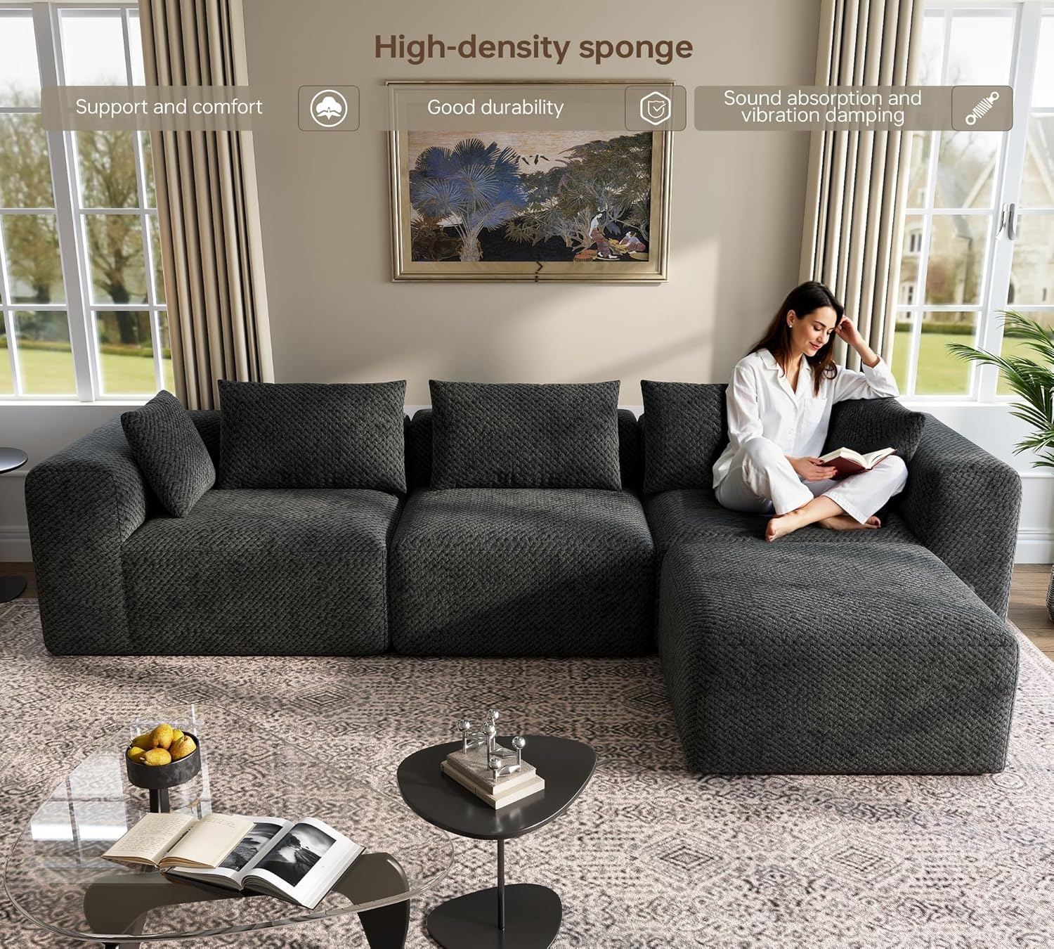 75'' Boneless Couch - Sectional Cloud Sofa for Living Room,Two-Seater Modular Couches,No Assembly Required, Suitable for Living Rooms and Bedrooms,Dark Gray