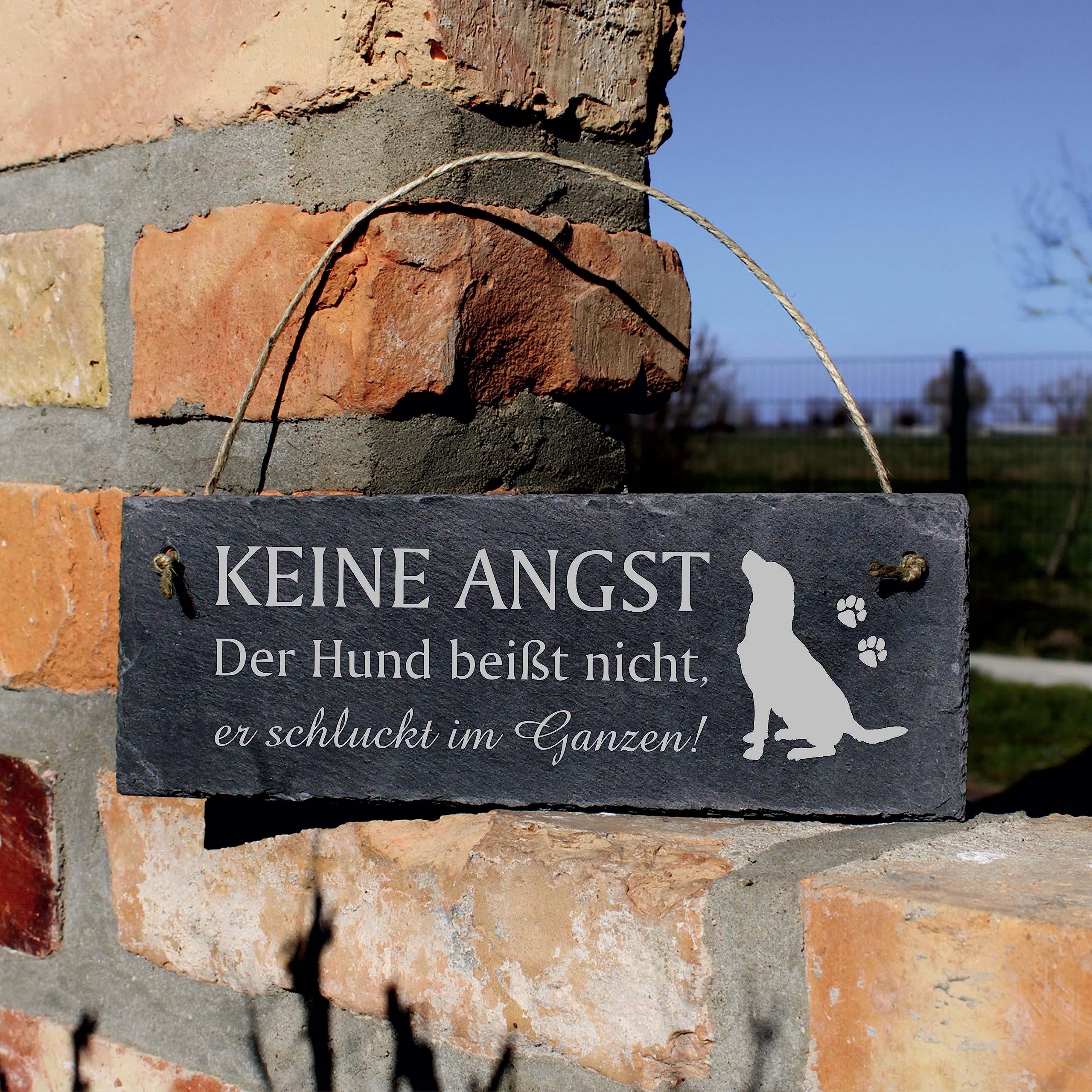 Schiefertafel Schild „VORSICHT HUNDE“ – 22 X 8 Cm, Wetterfeste Lasergravur, Mit Aufhänge-Bohrungen
