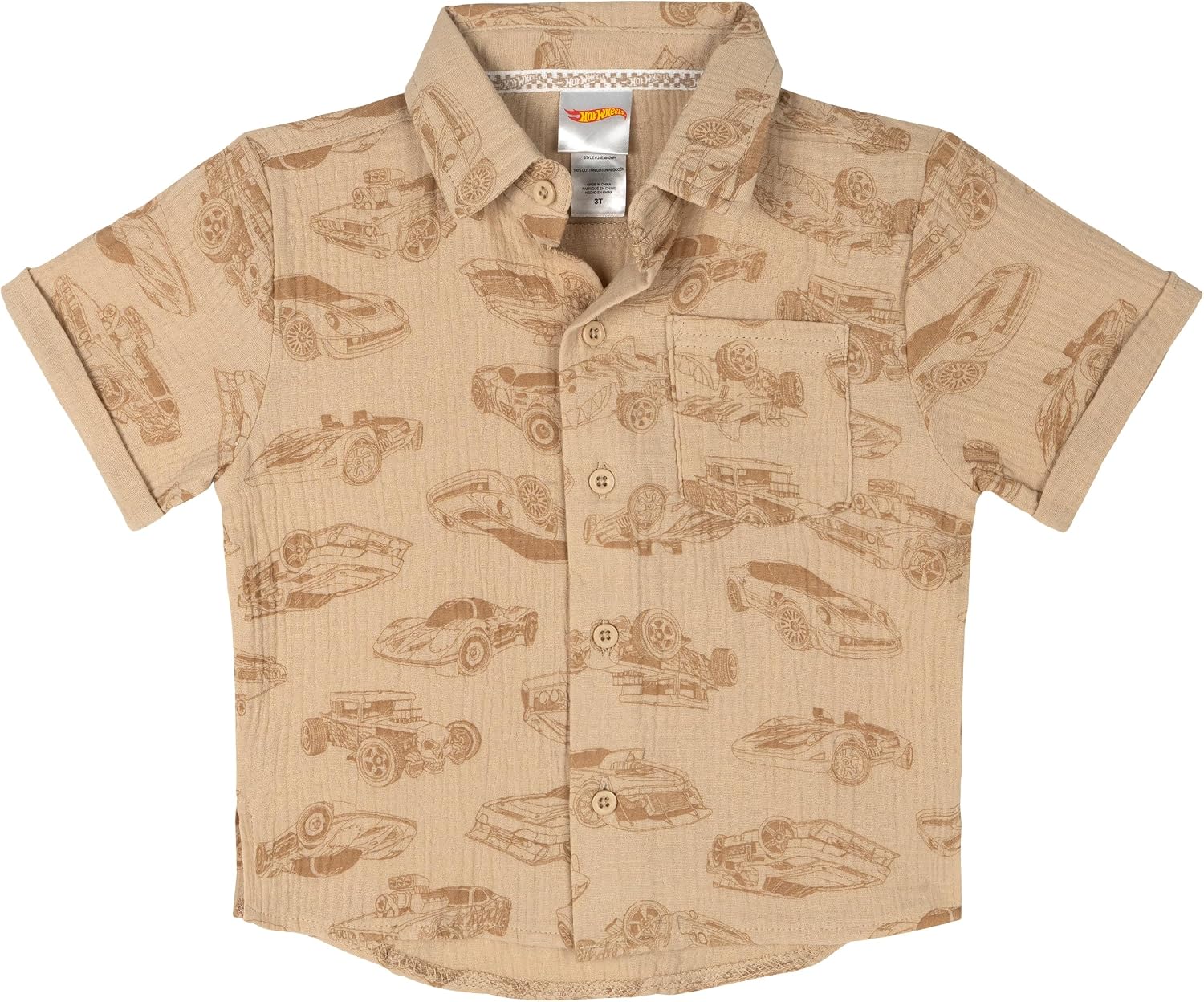 Hot Wheels Cotton Gauze Button Down Shirt, T-Shirt & Shorts 3 Piece Outfit Set Infant to Little Kid Sizes (12 Months - 7-8)