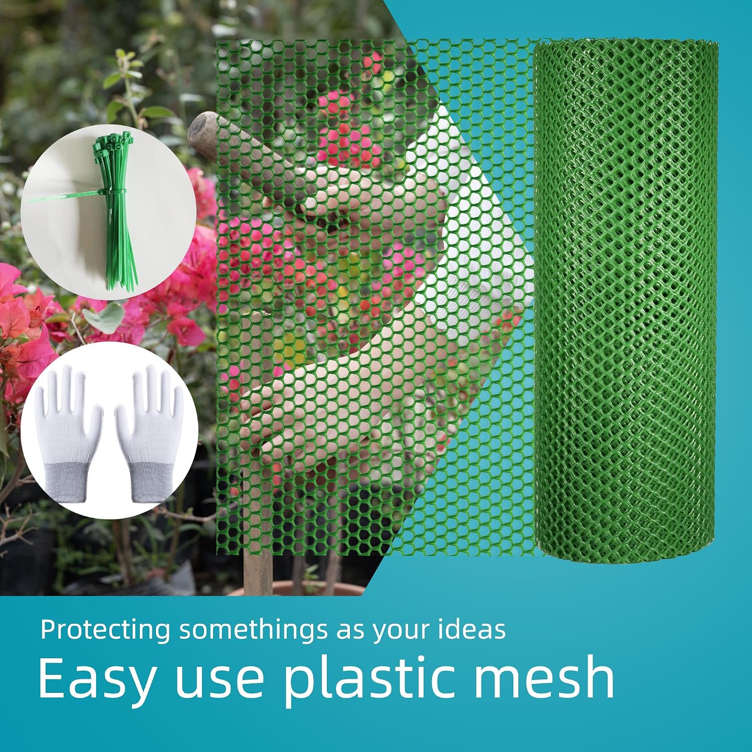 Pet & Garden Safeguard - 15.7IN x 32.8FT Roll - Green Plastic Netting, Multi-Use Decorative Fencing for Poultry, Dogs, Rabbits,Chicken and Snake Barrier image 2