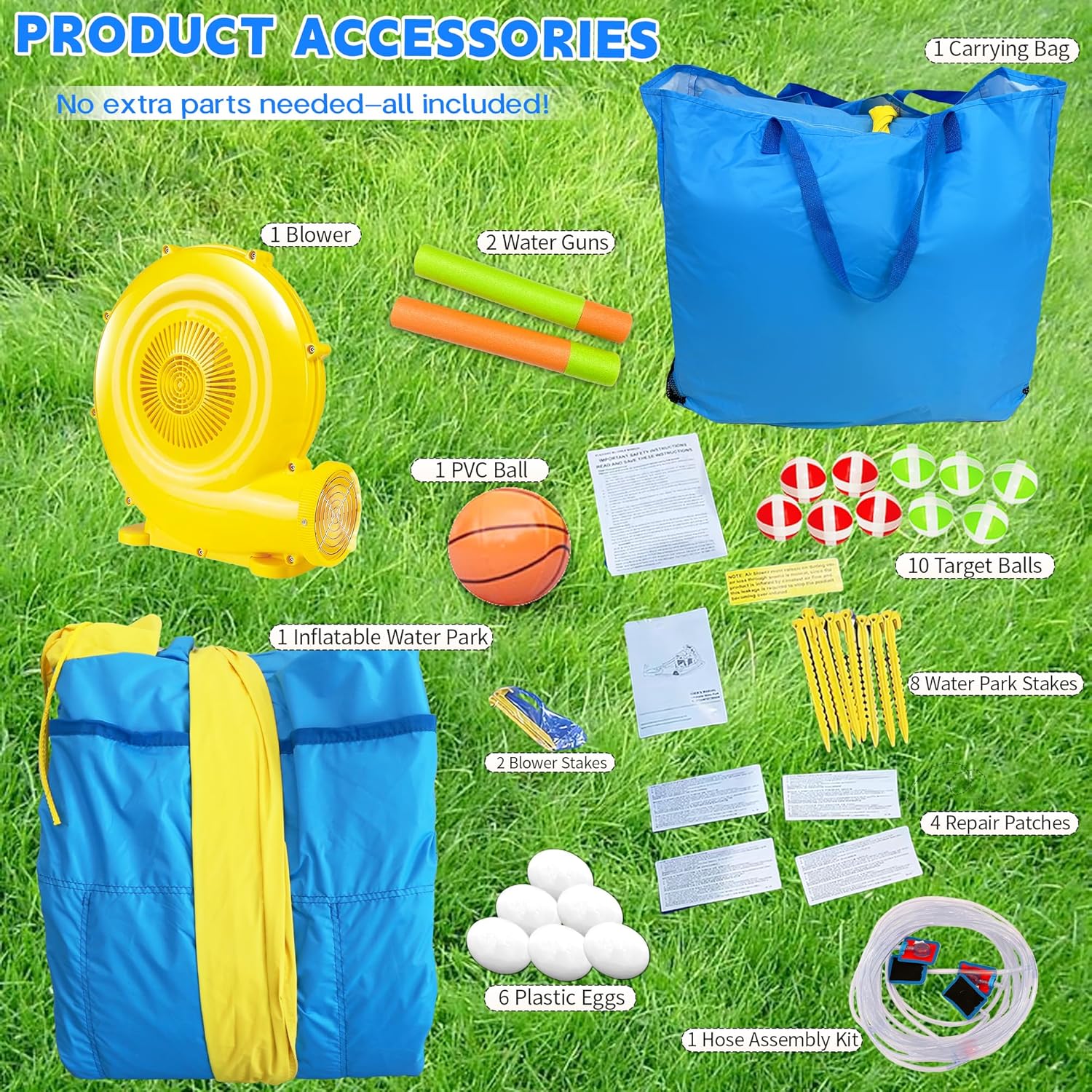 Inflatable Water Slide Bounce House for Kids Ages 3-10, 180*176*93Inch Backyard Water Park with Curved Slide & Water Curtain, Splash Pool A/B Zone, Water Cannon, Basketball Hoop, 520W Blower