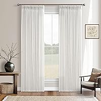 Vista 42 de Cortinas de lino plegadas de 108 pulgadas, juego de 2 paneles para sala de estar, dormitorio, estilo granja rústica, con pestaña trasera, plegadas