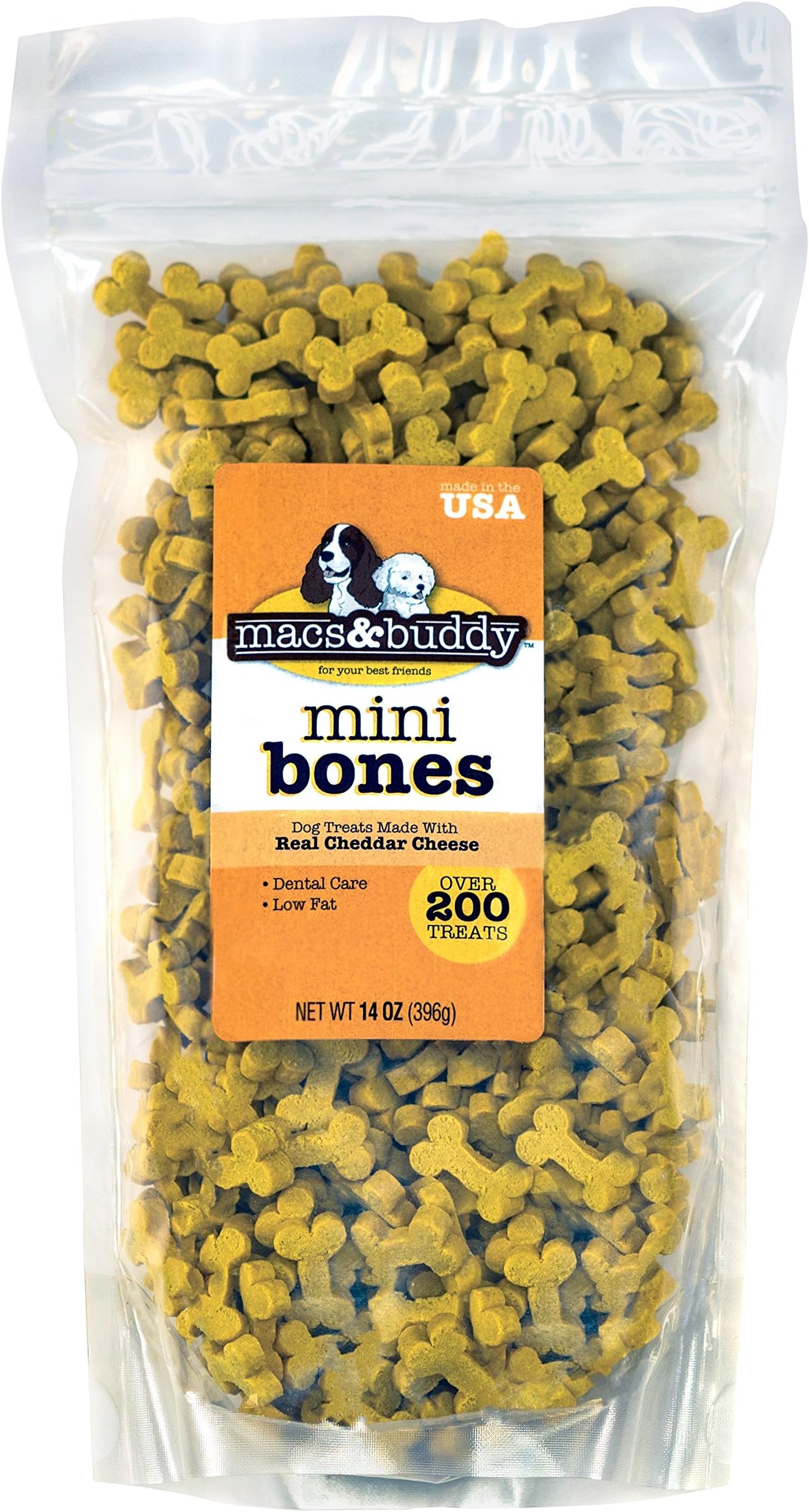 Talk to Me Mini Bone Dog Treats - Cheddar Cheese Flavor - 14 oz re-sealable Stay-Fresh Bag. USA Made. Low Calorie. Over 200 Mini Bones.