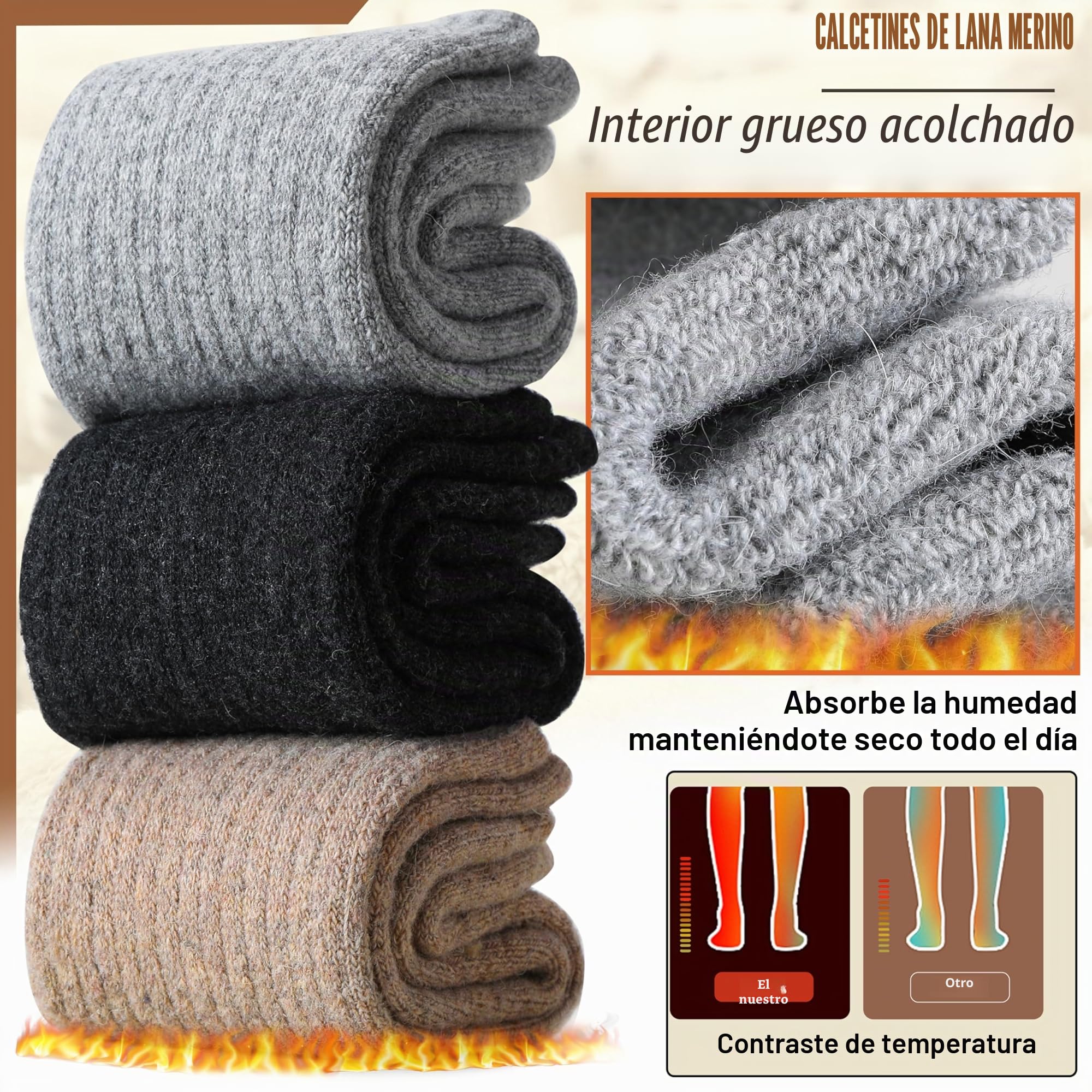 EBMORE 5 Pares Calcetines Termicos Invierno Mujer de Lana Merino, Calcetines Trabajo Gruesos y Cálidos para Mujer