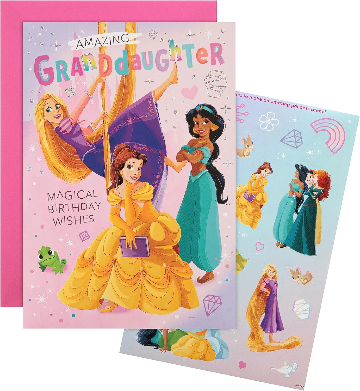 Hallmark Birthday Card for Granddaughter - Disney Princesses Design with Sticker Sheet