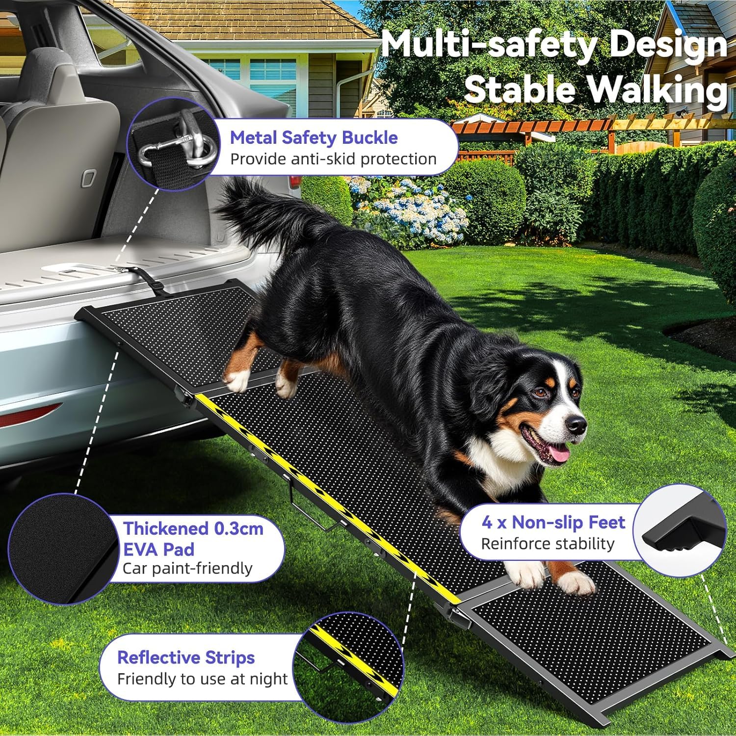 Rampe pour chien de 170,7 cm de long et 50,8 cm de large pour voiture – Rampe portable extra large pour chiens de taille moyenne et grande avec surface de tapis antidérapante, escalier pour voiture