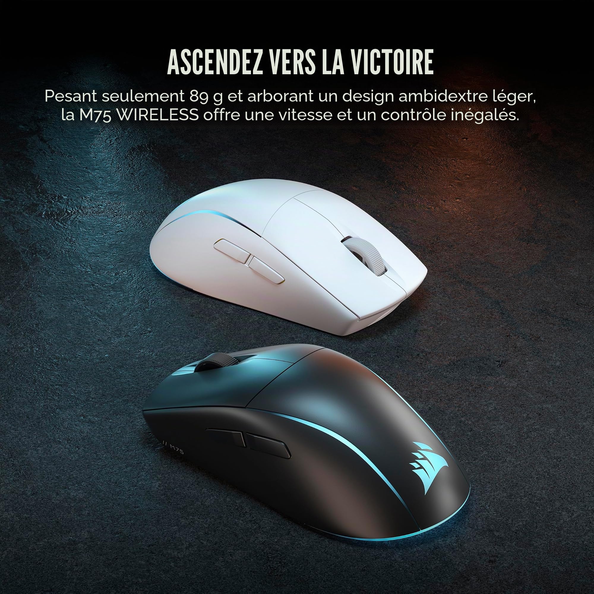 Corsair M75 Souris de Jeu sans Fil RVB légère FPS - 26 000 DPI - Boutons latéraux interchangeables - Compatible iCUE - PC - Noir