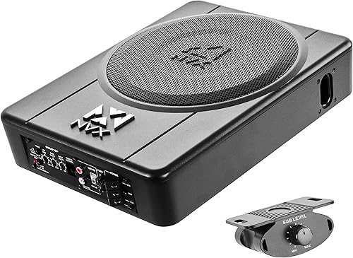 NVX QBUS10P 500W de pico (200W RMS) Subwoofer universal amplificado y cargado de graves rápidos de 10" con puerto para debajo del asiento y pomo