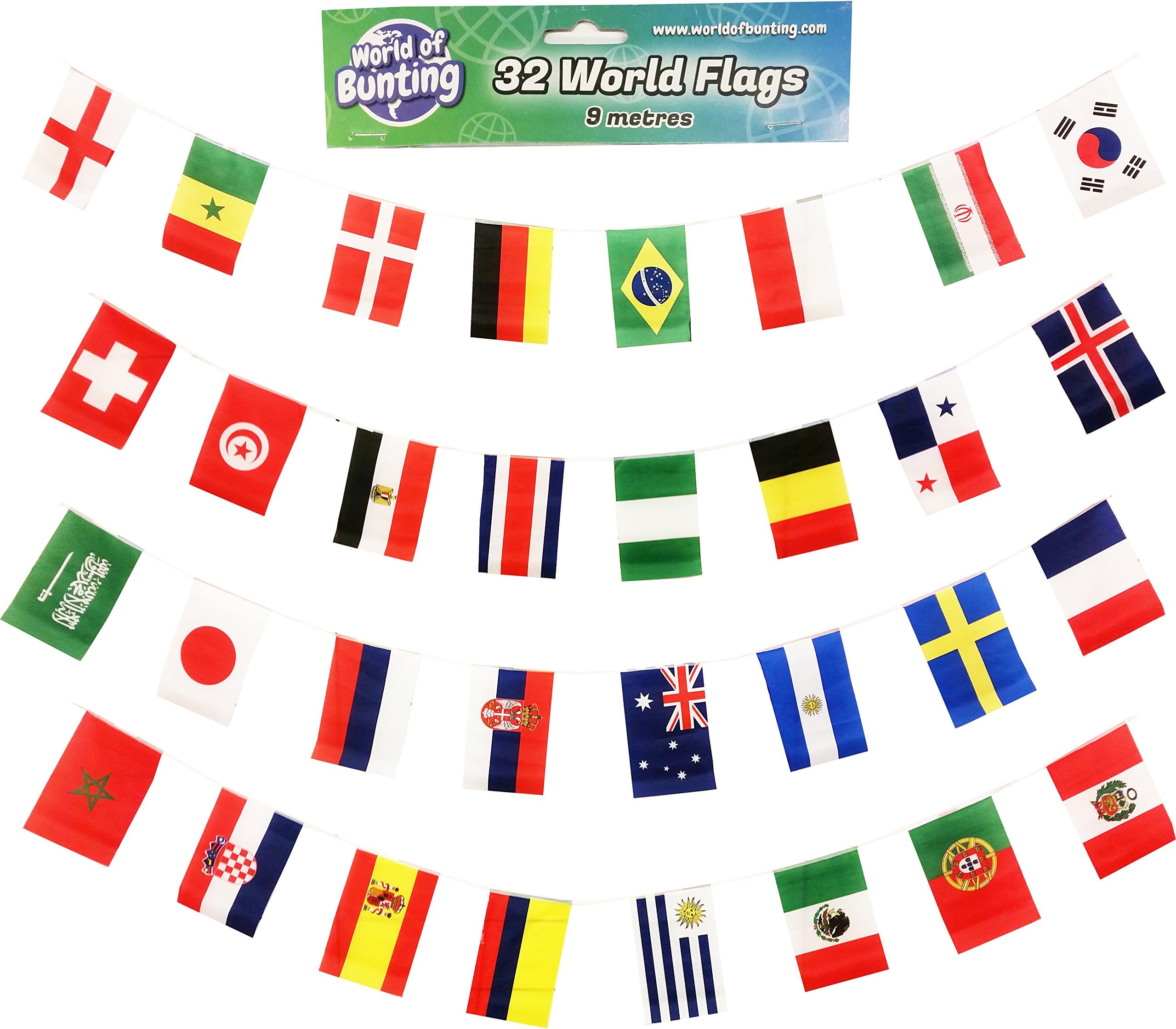 2018 FIFA World Cup Soccer All 32 Teams Flags Banner for Russia Football Tournament 29.5 Feet Long with Medium Flags Size 5.5" x 8.2"