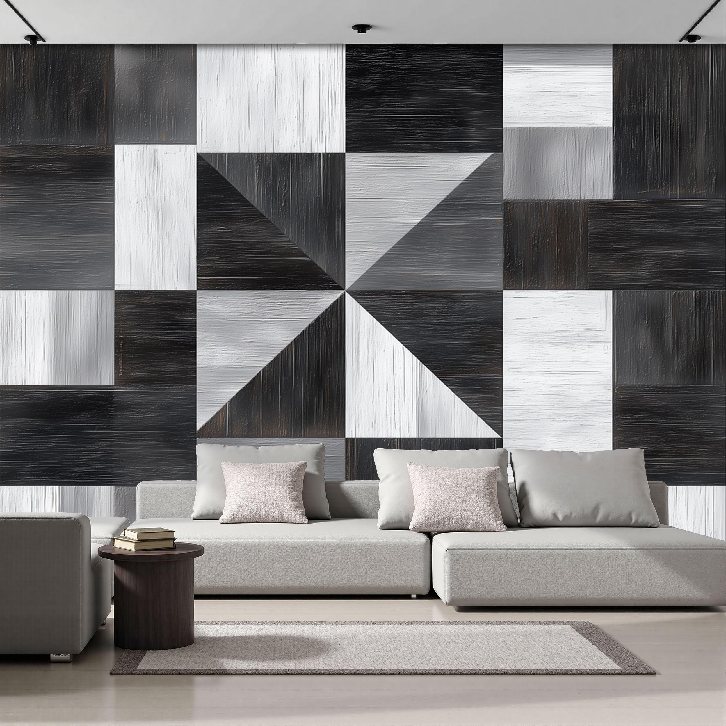 Papier peint intissé pour salon moderne effet marbre géométrique