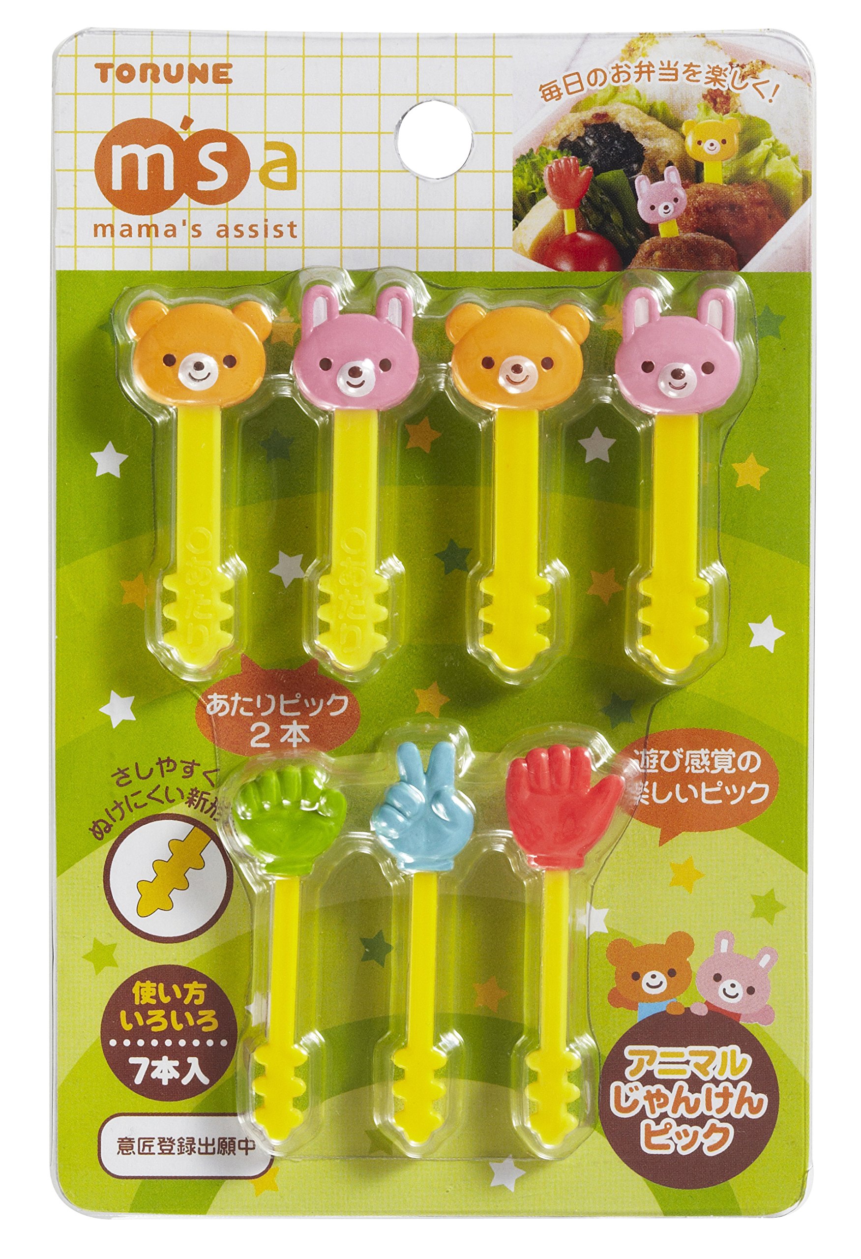 Torune CuteZCute 7-Piece Mini Whimsical Multicolored Food Picks, Bento & Food Decoration, Bear, Rabbit, Paper, Rock, Scissors