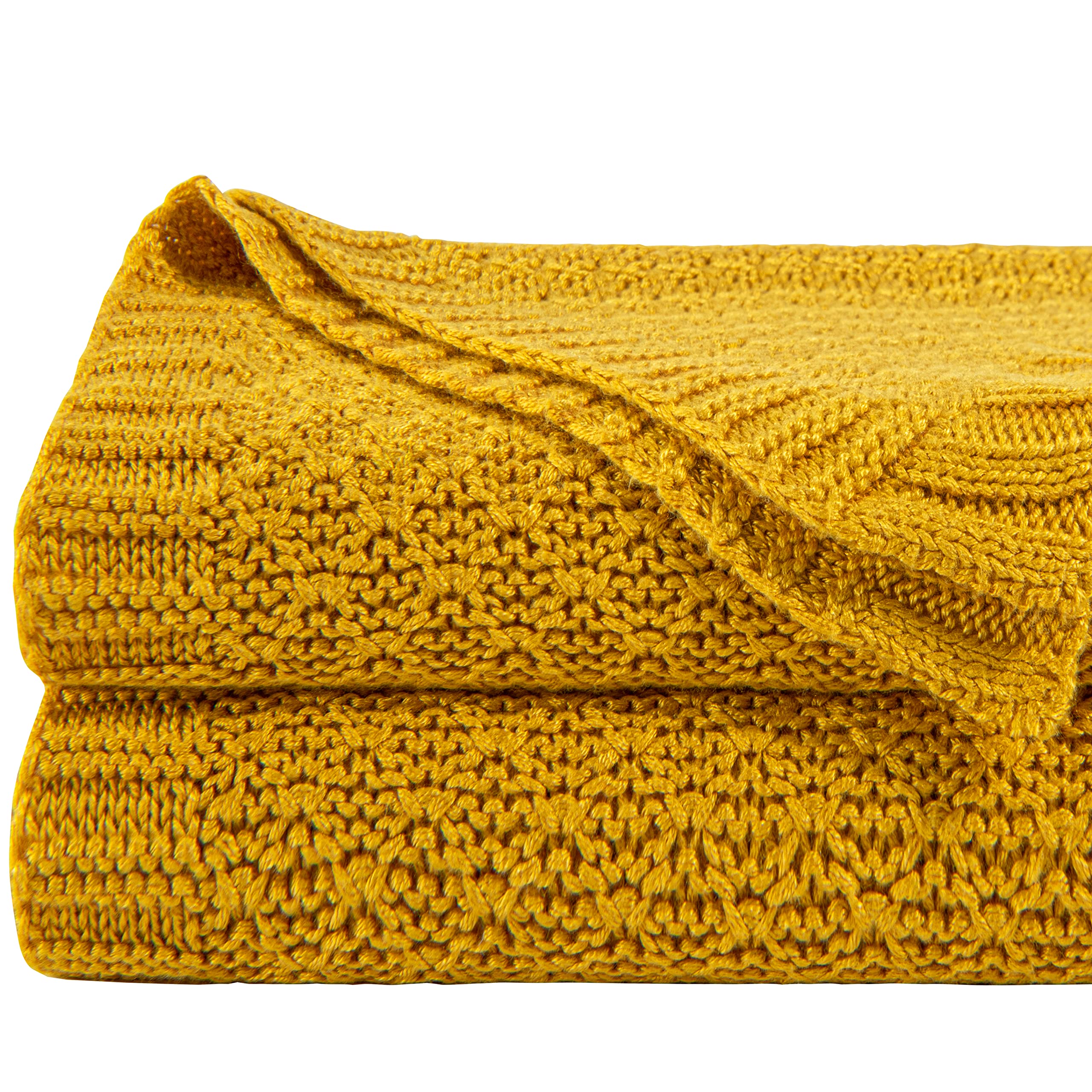 NTBAY Bamboo-Derived Rayon Knit Throw Blanket in Ginger Yellow