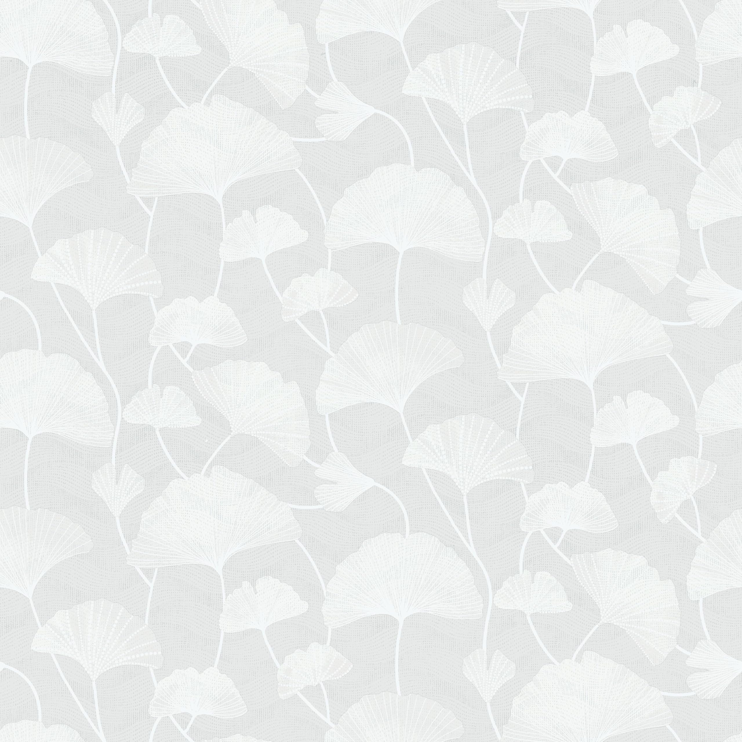 Papier peint blanc botanique ginkgo Boratapeter intissé 0.53x10.05m