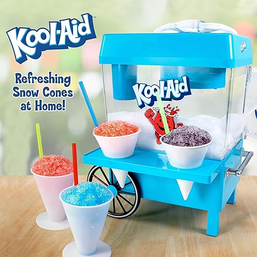 Miniatura 2 de Nostalgia Snow Cone - Máquina retro de mesa Kool-Aid para triturar hielo para 20 raspados, incluye 2 conos de plástico reutilizables y cuchara para