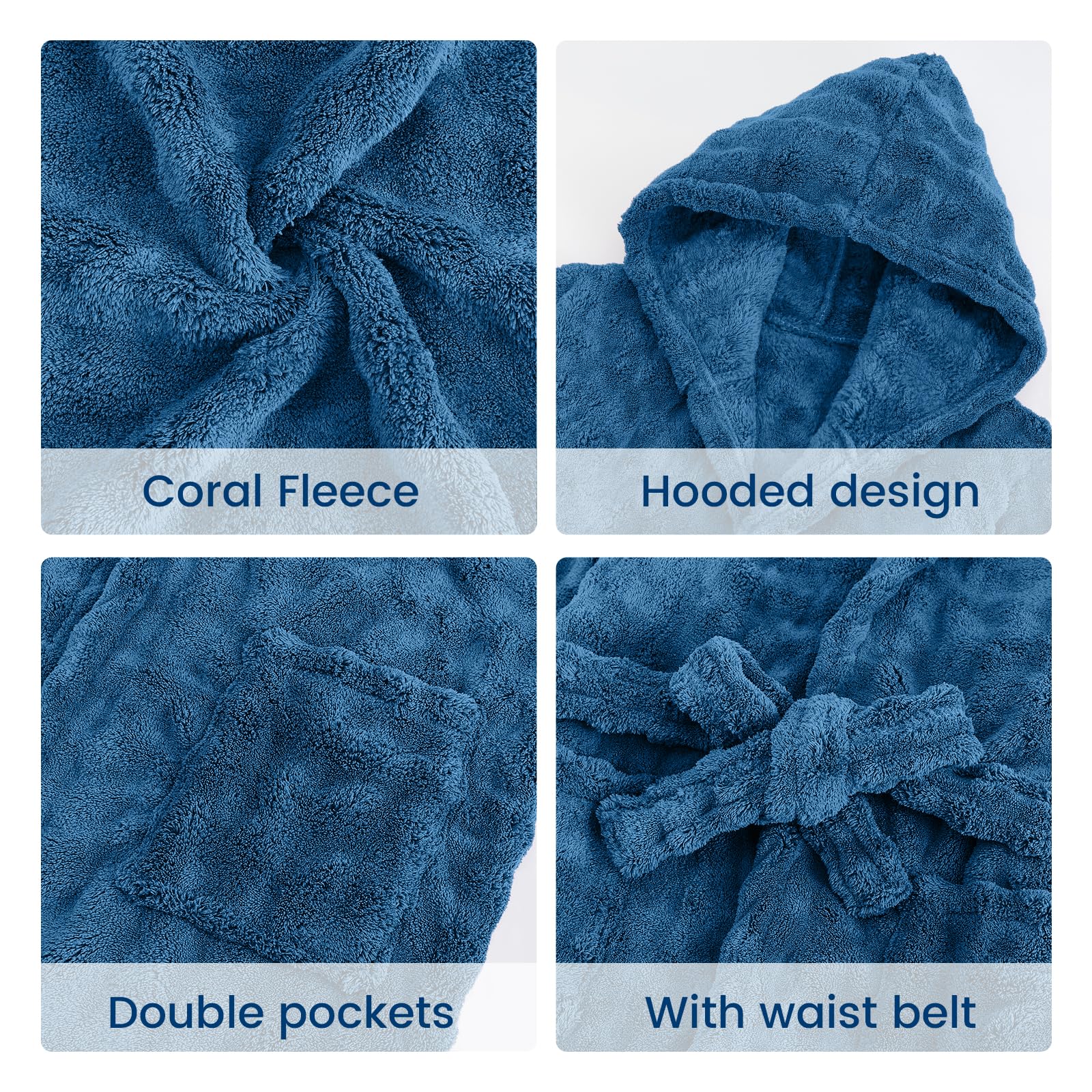 WYTbaby Albornoz unisex de forro polar suave con capucha para niños de 4 a 14 años