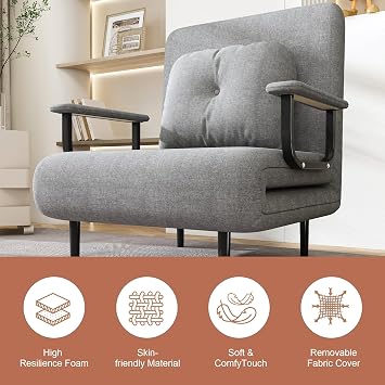3-in-1 Folding Convertible Sofa Bed with 5-Position Adjustable Backrest & Pillow, Foldable Sleeper Chair for Small Apartments Living Room Dorm Office Guest Room