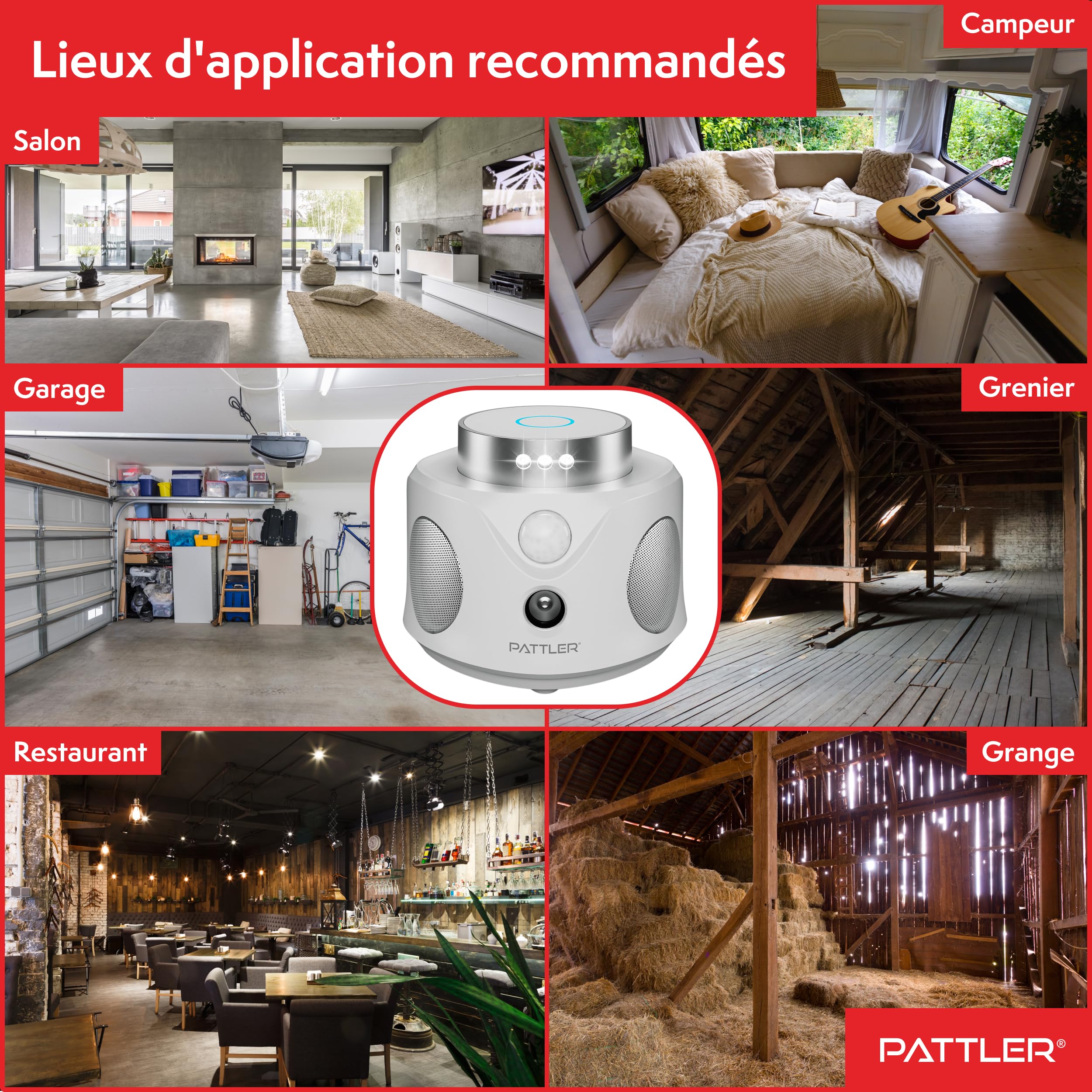 PATTLER® - Répulsif pour Souris à ultrasons 360° - Repousse efficacement Les Souris avec des Ondes ultrasonores - 2 pièces