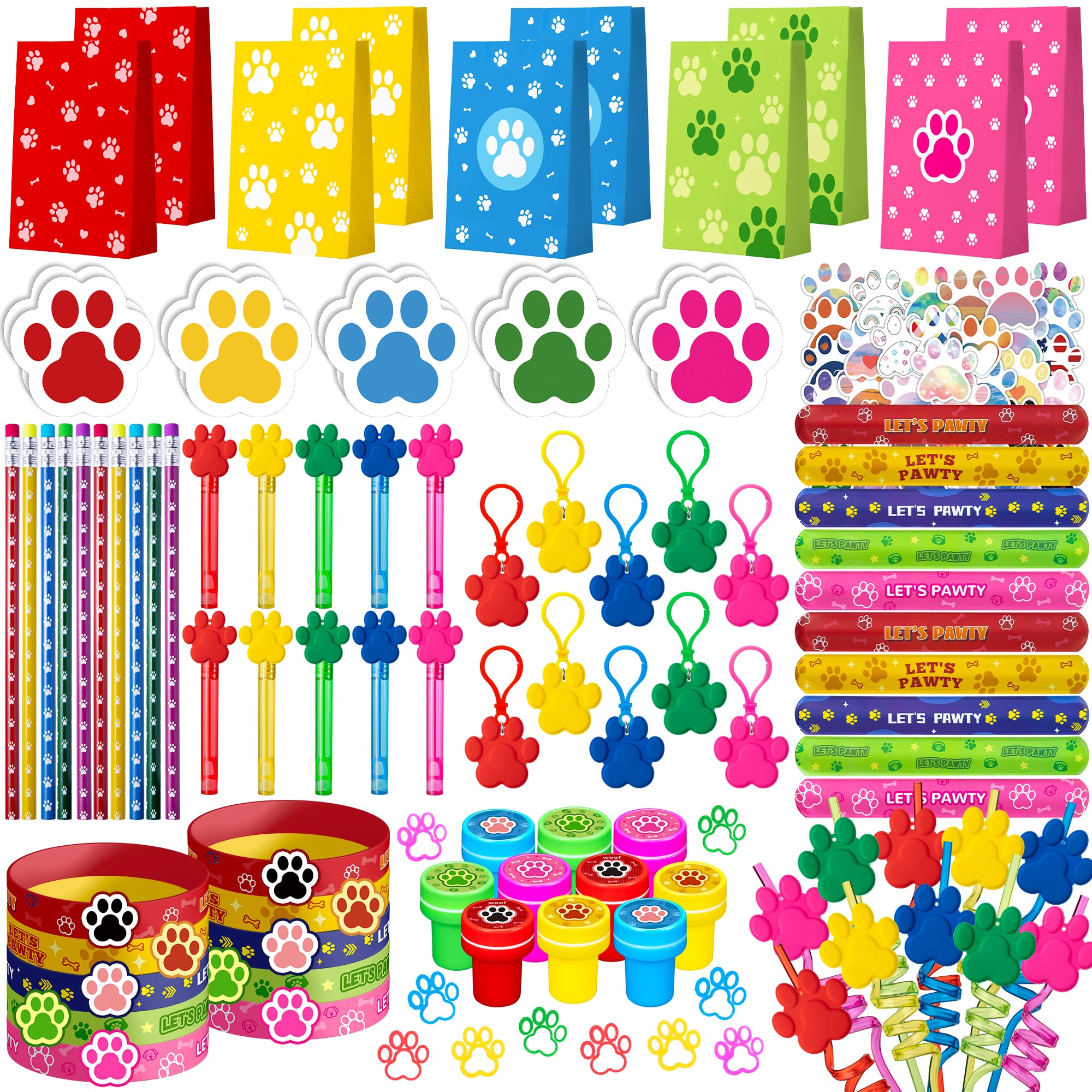 WHALEISLAND Paw Print Party Favors Supplies Decorations for for Kids Birthday Blue Puppy Theme Goodie Bag Stuffer Pinata Filler Birthday Gifts