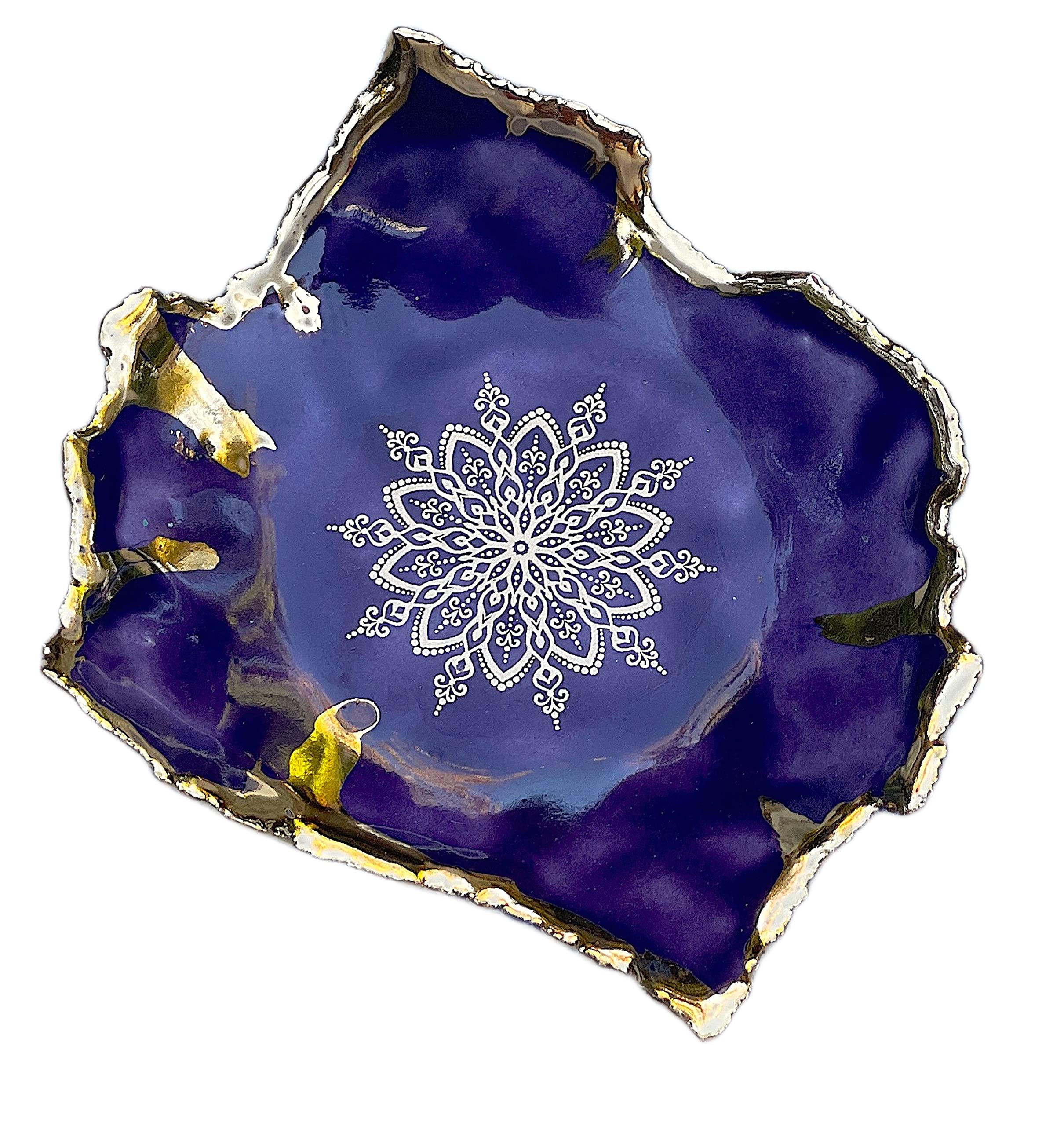 Ceramic Purple and Gold Mandala Ring Dish, Handmade Jewelry Holder, Unique Gift for Mom, Daughter, Sister, Bride, Wife, Her, Women, Men -Stock Photo, Please Read Description