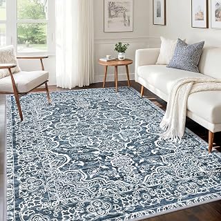 KUTA Area Rug 5x7 Blue White Vintage Washable Rugs for Living Room