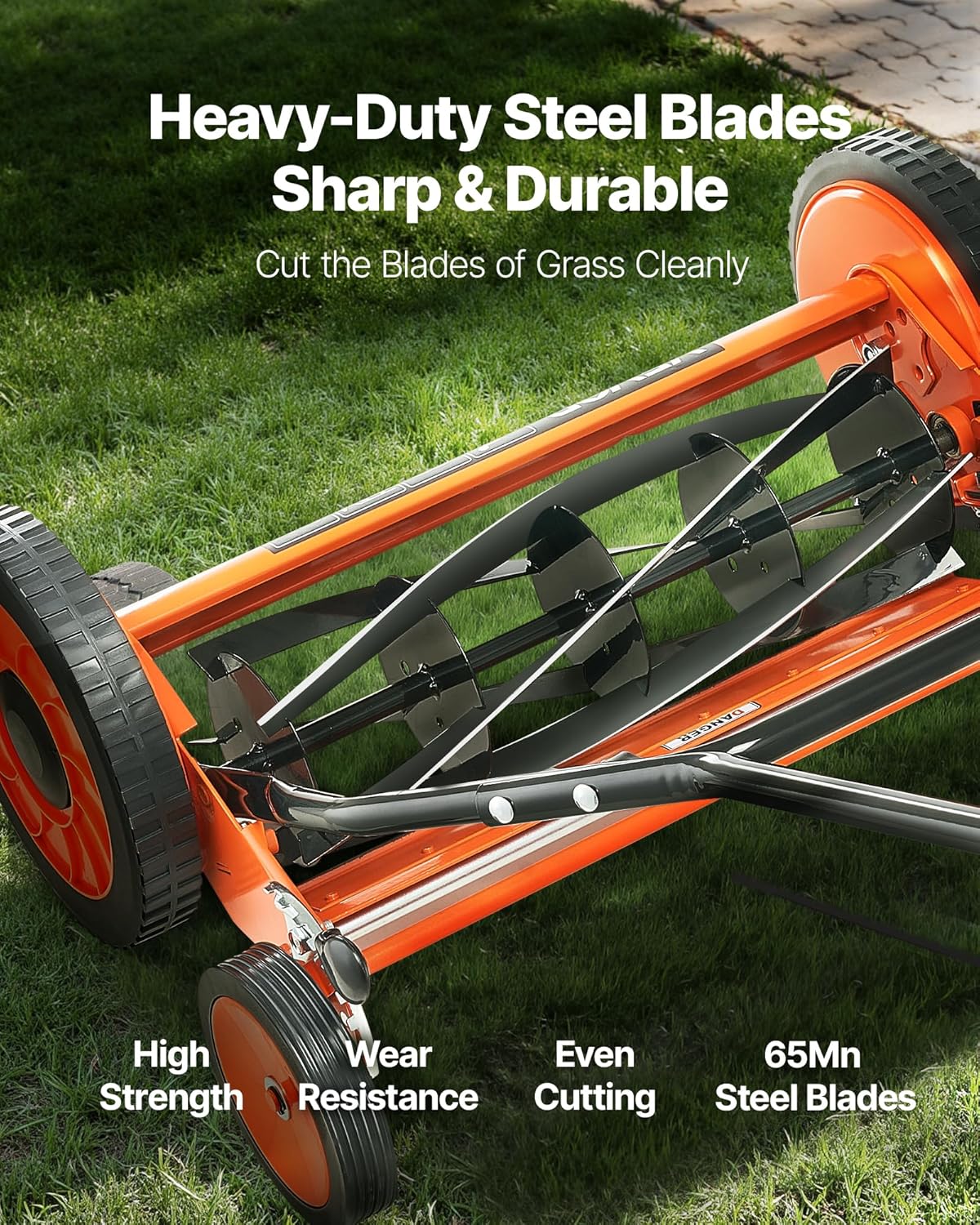 VEVOR Push Reel Lawn Mower 18 inch, 5 Blades Manual Push Mower No Motor, 1.37-2.44 in Adjustable Cutting Height, Walk-Behind Lawn Mowers with Grass Catcher Bag for Green Lawns, Driveways, Courtyards