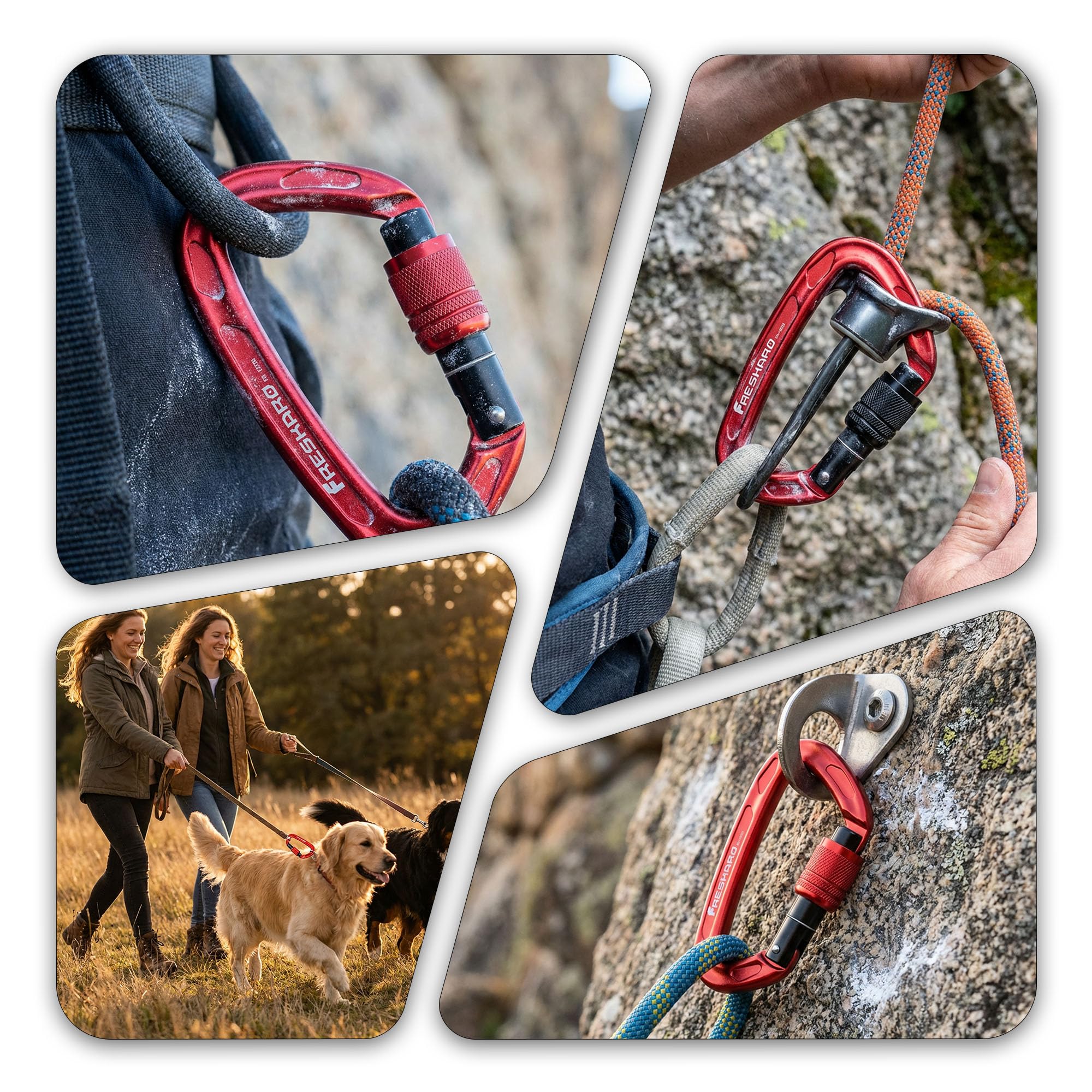 FresKaro Mousquetons d'escalade de 10,2 cm, 25 kN-2549,6 kg, certifié UIAA, CE, verrouillage à vis, aluminium 7075, léger, antirouille, pour l'alpinisme, le rappel, etc., multicolore