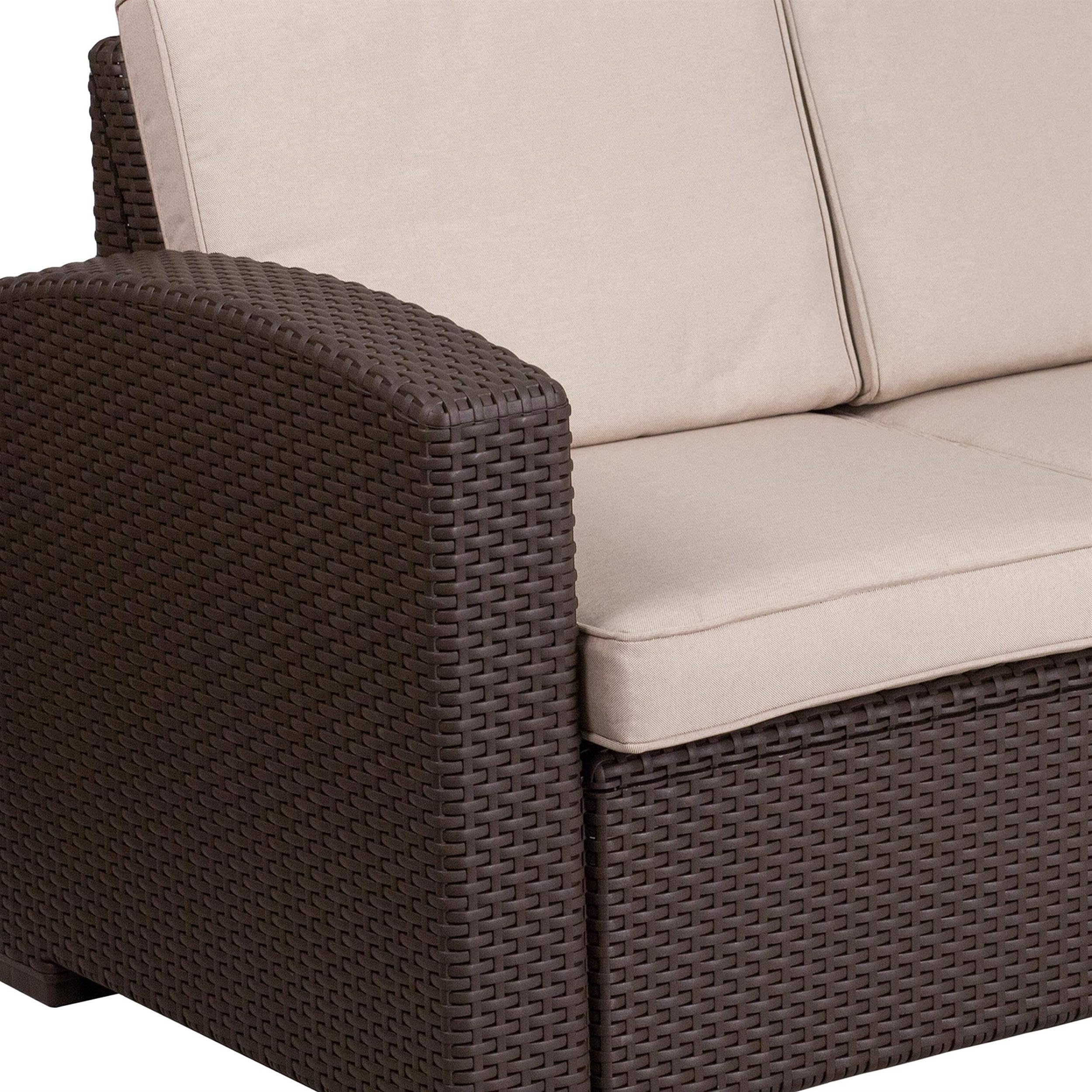 Flash Furniture Divanetto Seneca in finta rattan marrone cioccolato con cuscini beige resistenti a tutte le condizioni atmosferiche