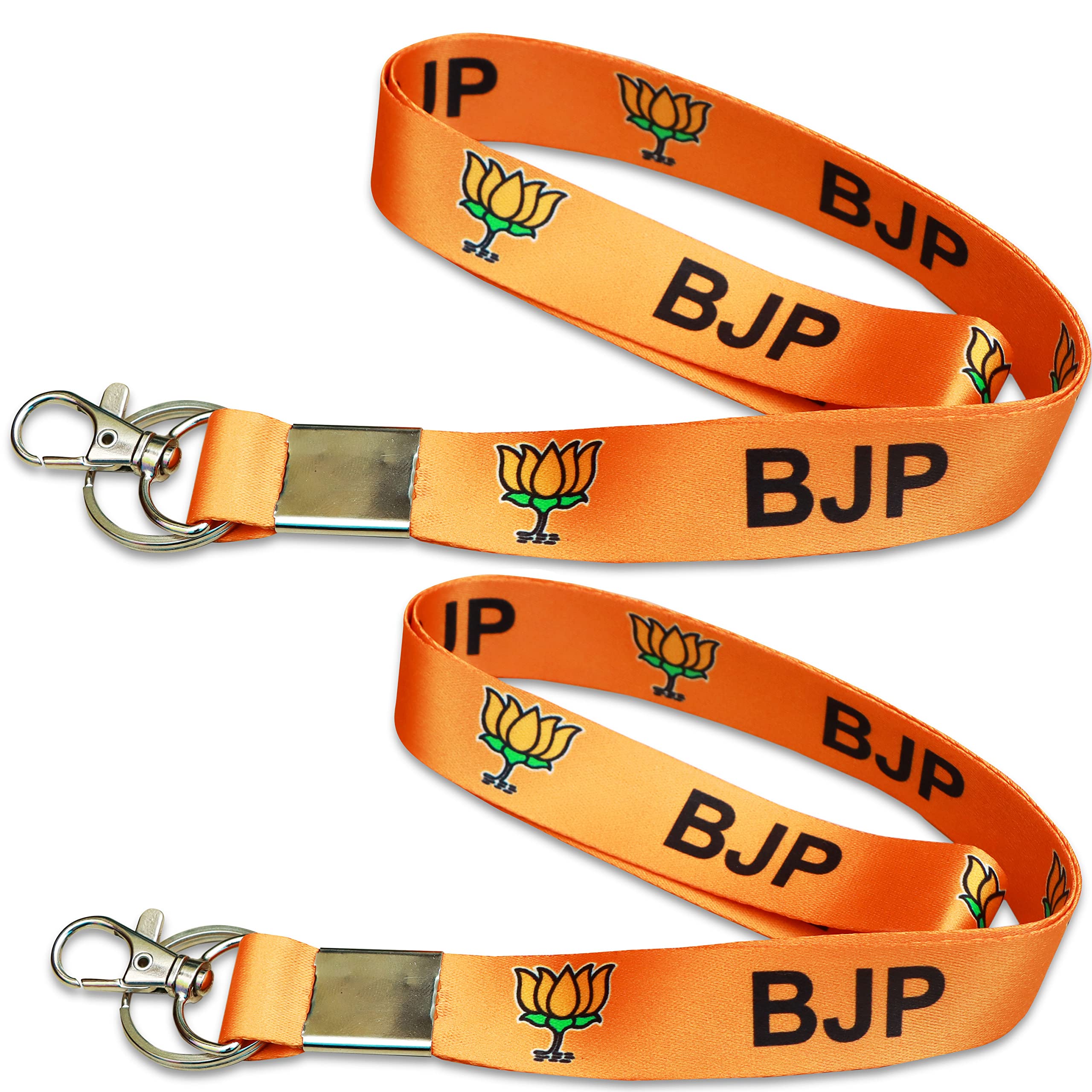 GenericRinkon BJP Keychain PACK 2 Lanyard Bjp Bhartiya Janta Party Symbol Lotus Fabric Hook I'd Card Tag Holder Keychains English Orange