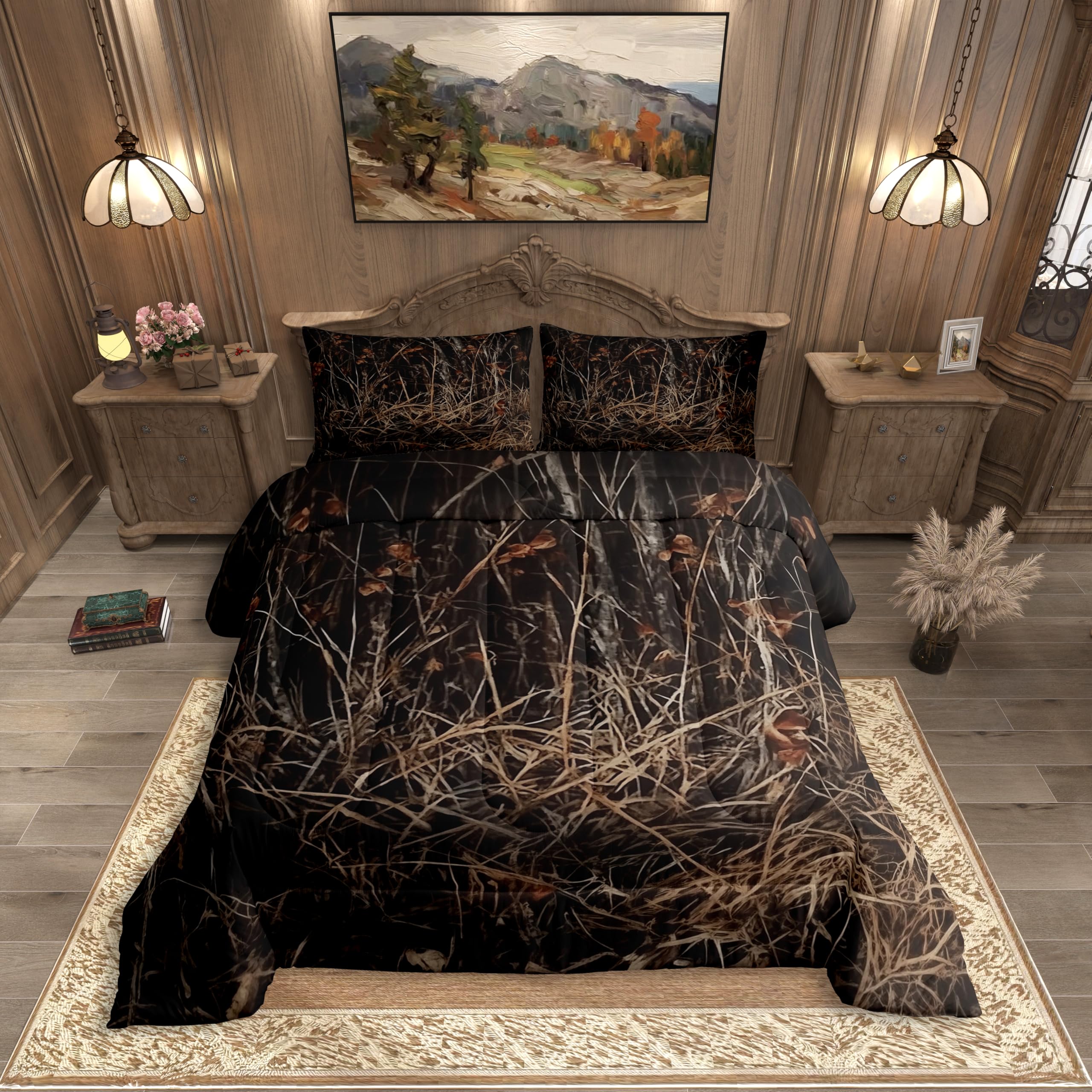 Erosebridal Rustic Beddding Sets Camo Country Comforter Set,Woodland Farmhouse Camouflage Down Comforter King Size,Western Hunting Lodge Forest Duvet