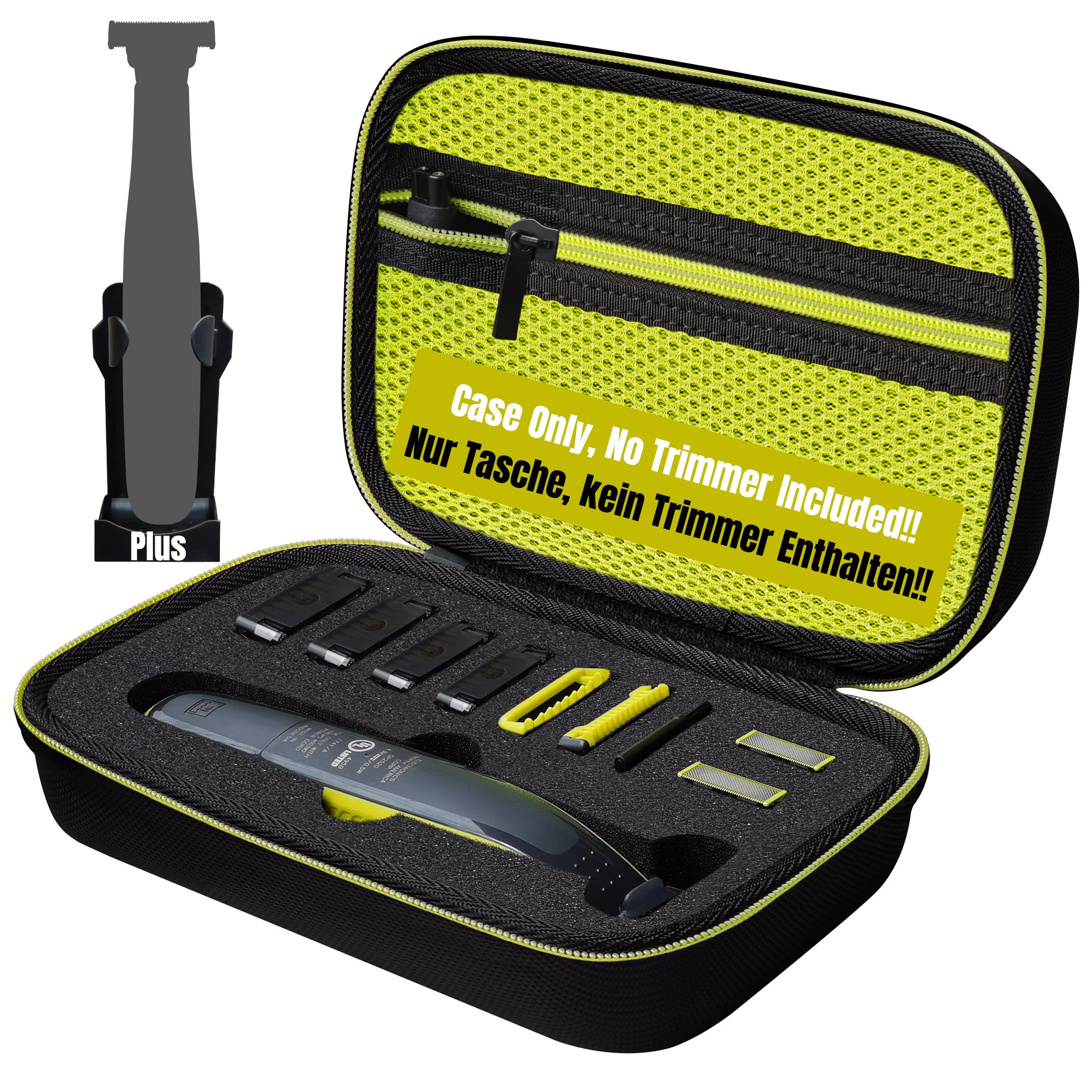 Woollo Funda Compatible con Philips OneBlade Face+Body QP2734 QP2724 QP2824 QP230 QP250 QP220 QP437 QP2630 QP2620 QP2530 QP2520 Portátil Duro Viaje Case Funda,GreenZipper Inside