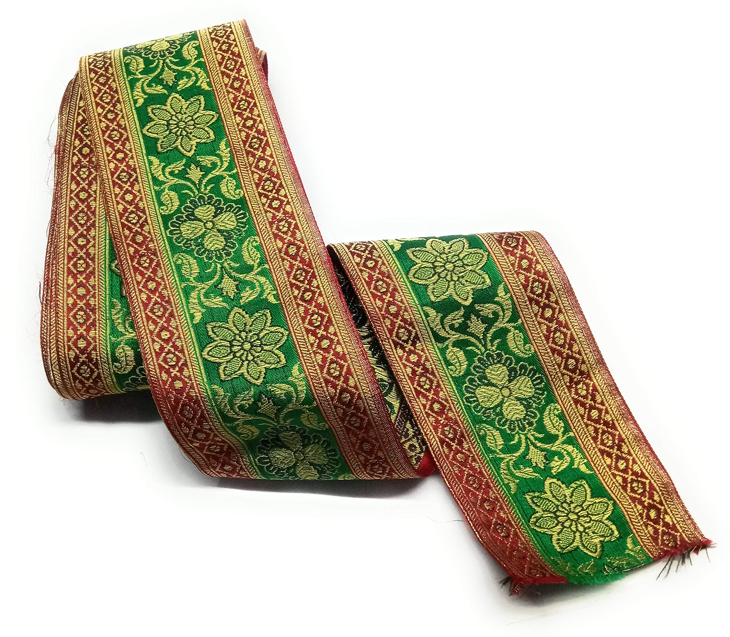 Floral Brocade Ethnic Work Laces and Borders Solid Material for Dresses, Sarees, Lehenga, Suits, Blouses, Dupatta, chunri and Crafts (Maroon x Green, 9 Meter)-image-23