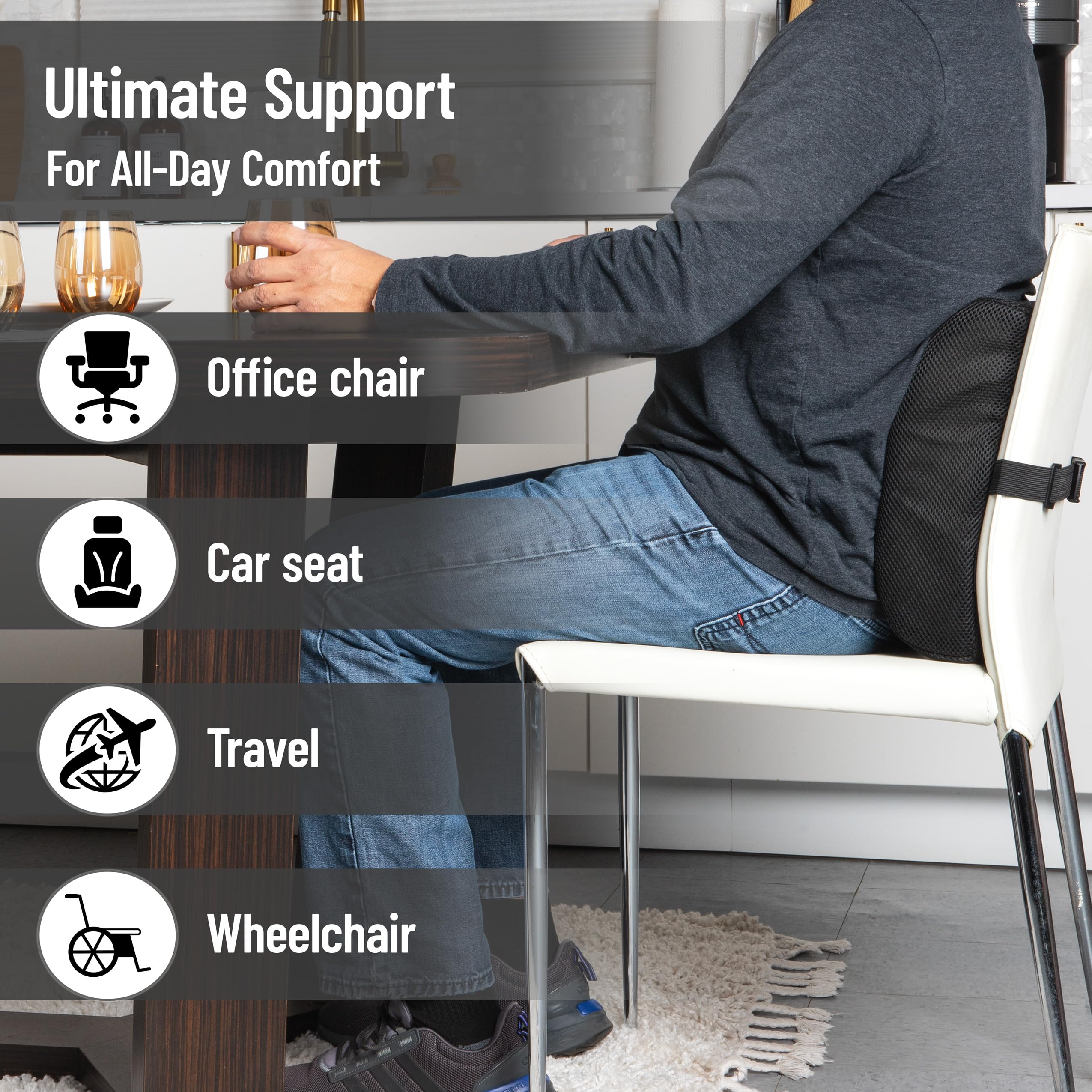 Mind Reader Memory Foam, Lumbar Support Diseñado para aliviar el Dolor de Espalda Baja y Entrenamiento de Postura, Espuma con Efecto Memoria, Negro, Back Rest Cushion