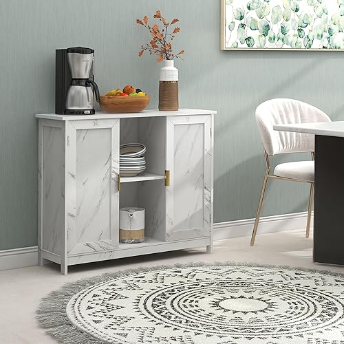 Miniatura 6 de TaoHFE Armario de almacenamiento de mármol blanco de granja, gabinete de buffet, gabinete de barra de café de madera, mesa de buffet, aparador