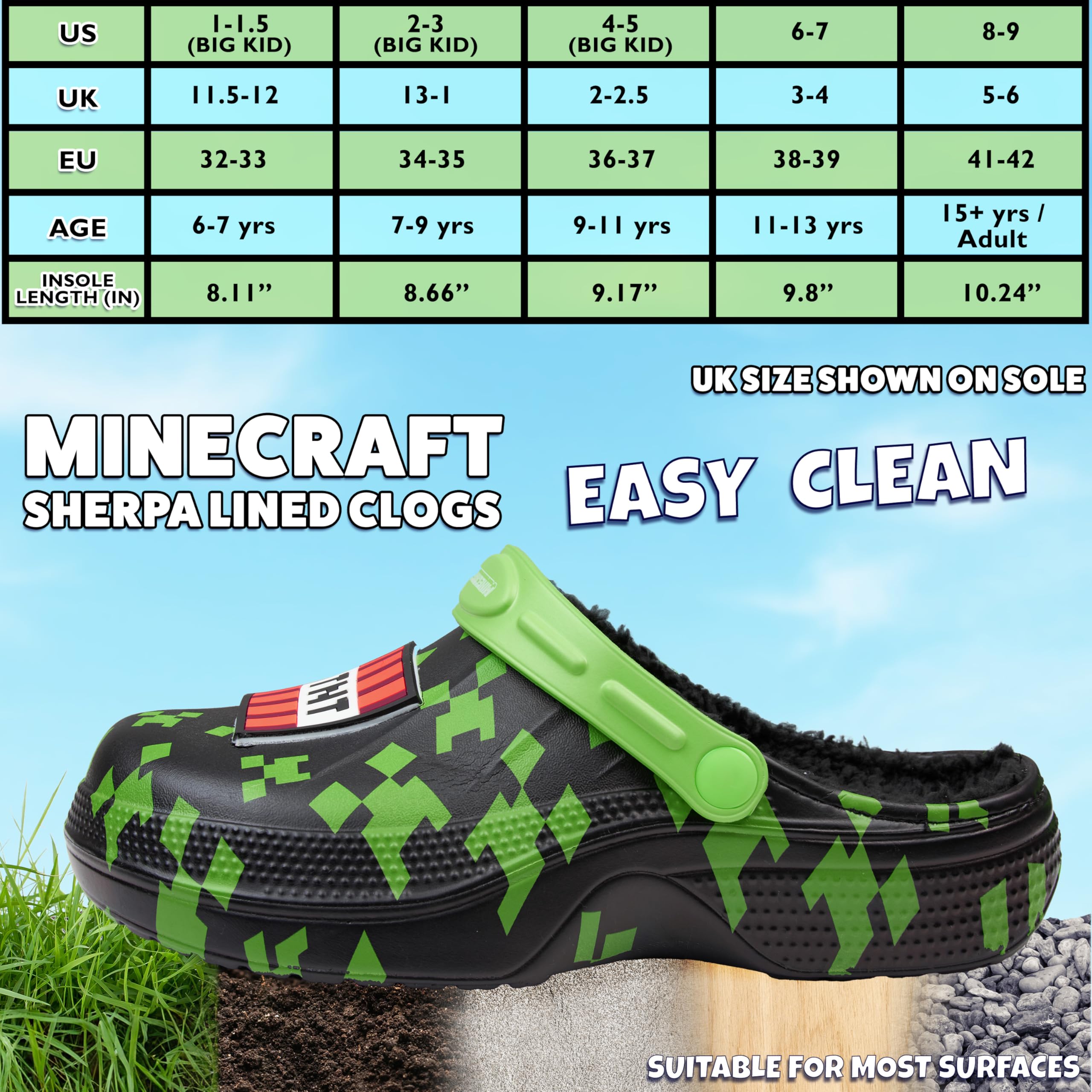 Minecraft Sabot Enfant, Chaussons Enfant avec Doublure Polaire et Accent Décoratifs, Sabot Jardin, Cosy Idee Cadeau