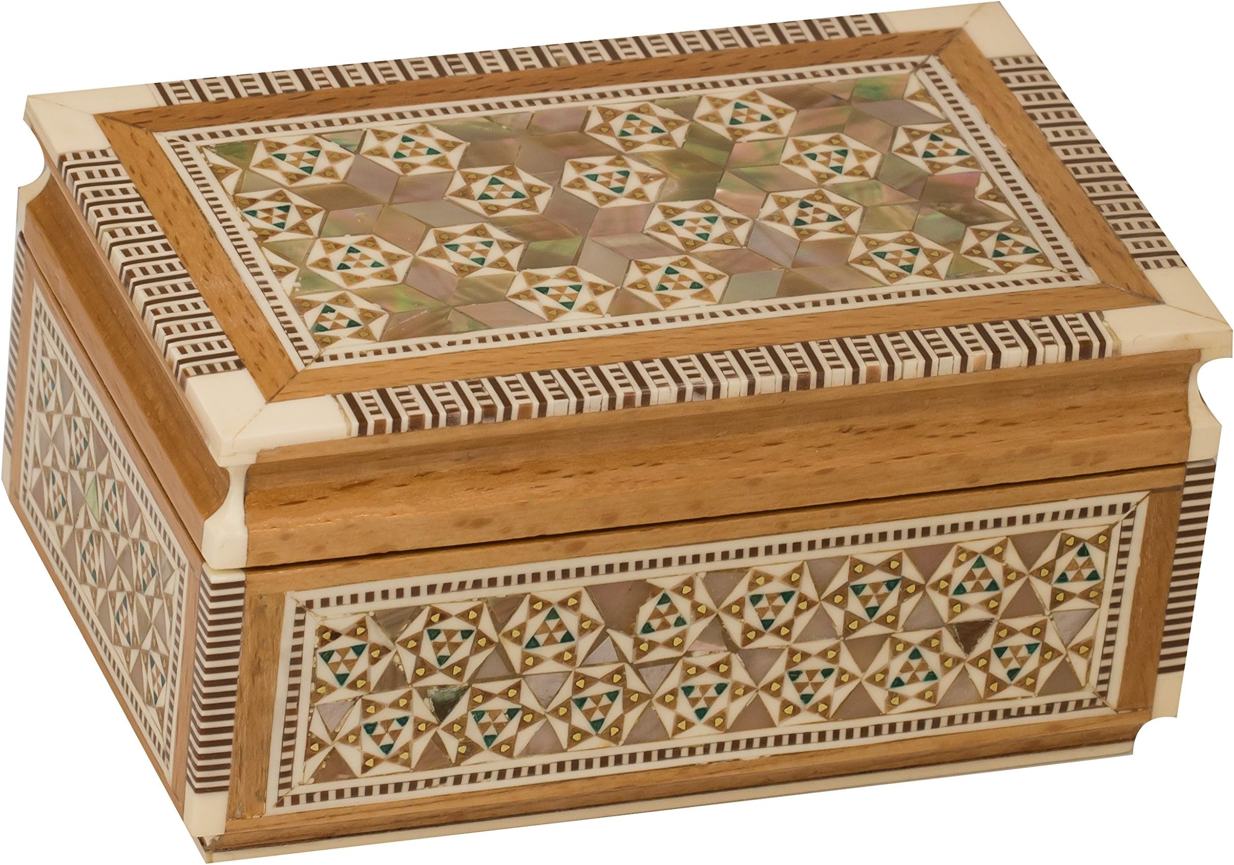 Leolana Egyptian Mother of Pearl & Paua Shell Inlaid Premium Handmade Jewelry Box (4.5"x3.5")