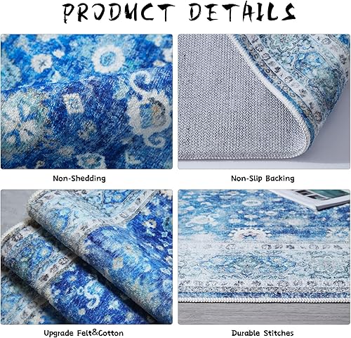 Miniatura 4 de Rugcomf Alfombra de pasillo de 2' 6'' x 8' lavable, alfombra boho suave, antideslizante, de lana sintética, alfombra vintage para cocina, entrada