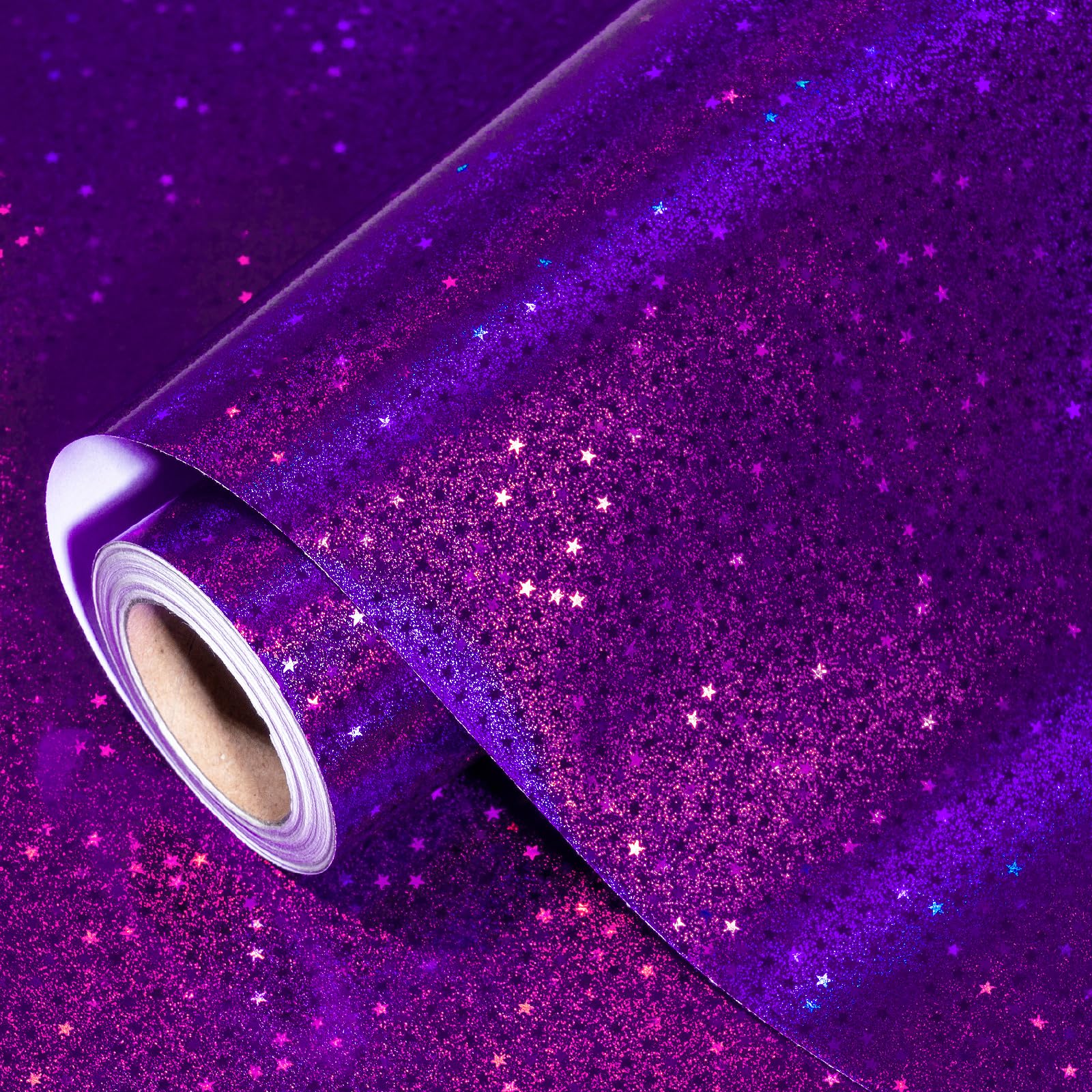 RUSPEPA Silver Holographic Wrapping Paper - Mini Roll - Star Print for Birthday, Wedding, Engagement - 43.2cm x 10m โ image 1