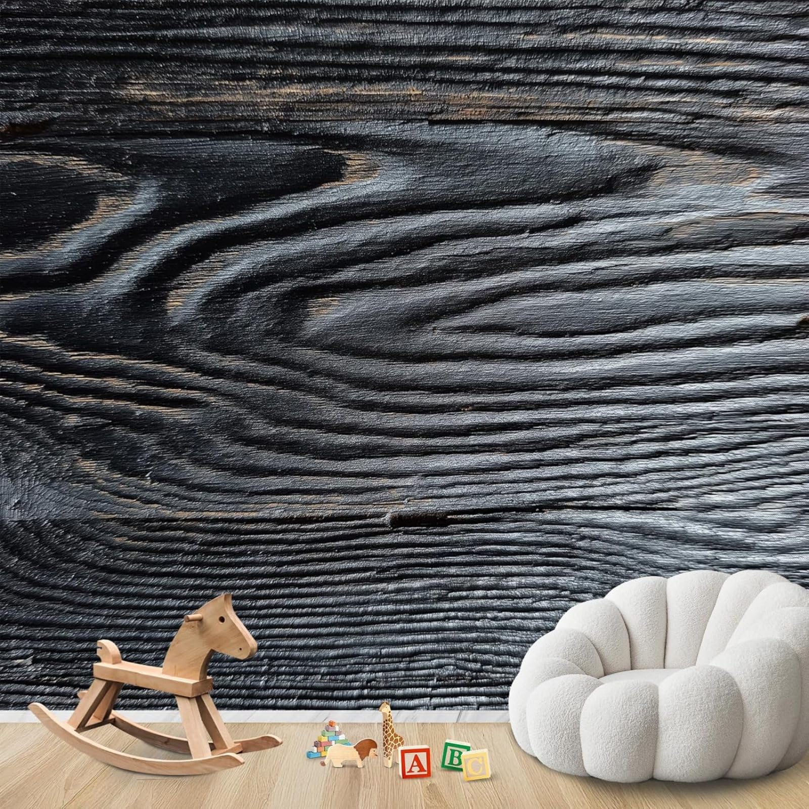 pdghsdkgjh Photo Wallpaper Black Wood Effect 3D Grain Non-Woven Modern Living Room Bedroom Children's Room Wall Decoration Motif Wallpaper,400cmx280cm Stickers - Frameless Painting - Poster