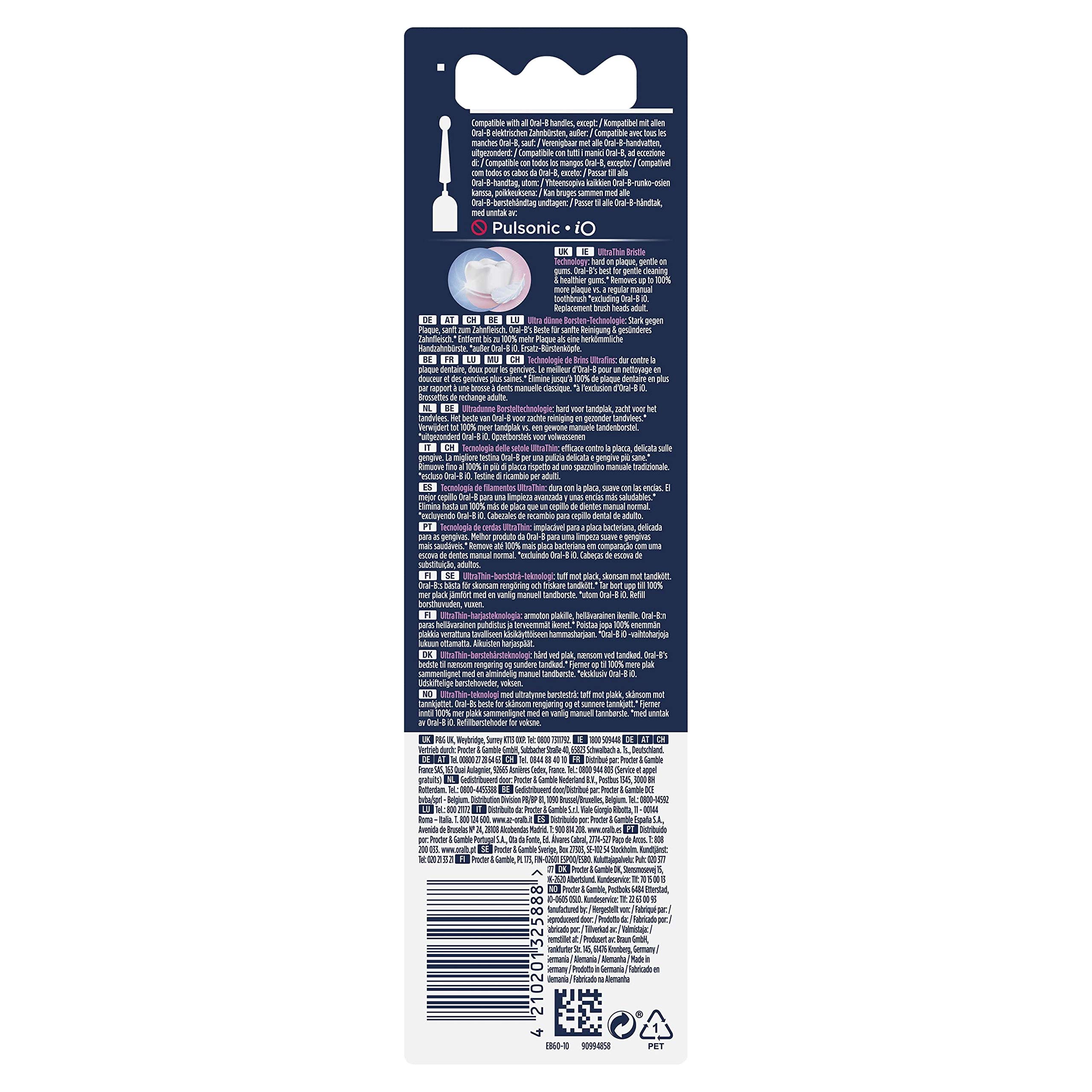 Oral-B Sensitive Clean, Pack de 10 Brossettes de Rechange, Embout, Pour Brosse à Dents Électrique Jusqu’à 100 % d’élimination de la Plaque Dentaire, Blanc