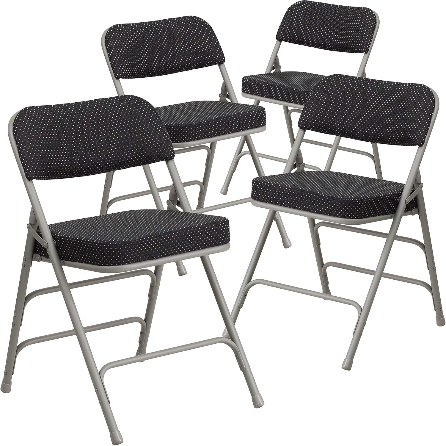 EMMA + OLIVER 4 Pack Premium Triple Braced Black Pin-Dot Fabric Metal Folding Chair