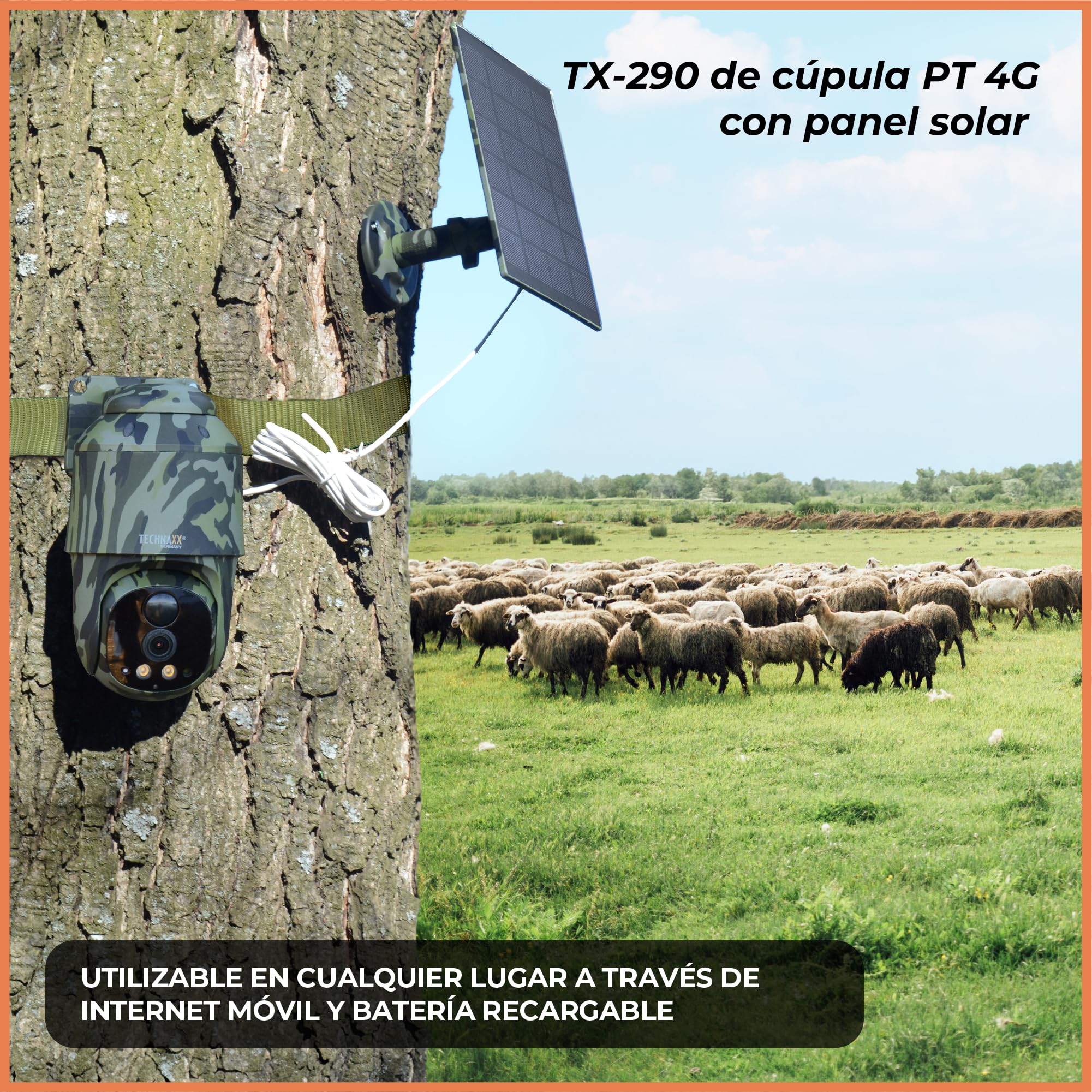 Technaxx Cámara PT 4G Exterior Solar 5W, 4MP, PTZ 360°, IP65 TX-290