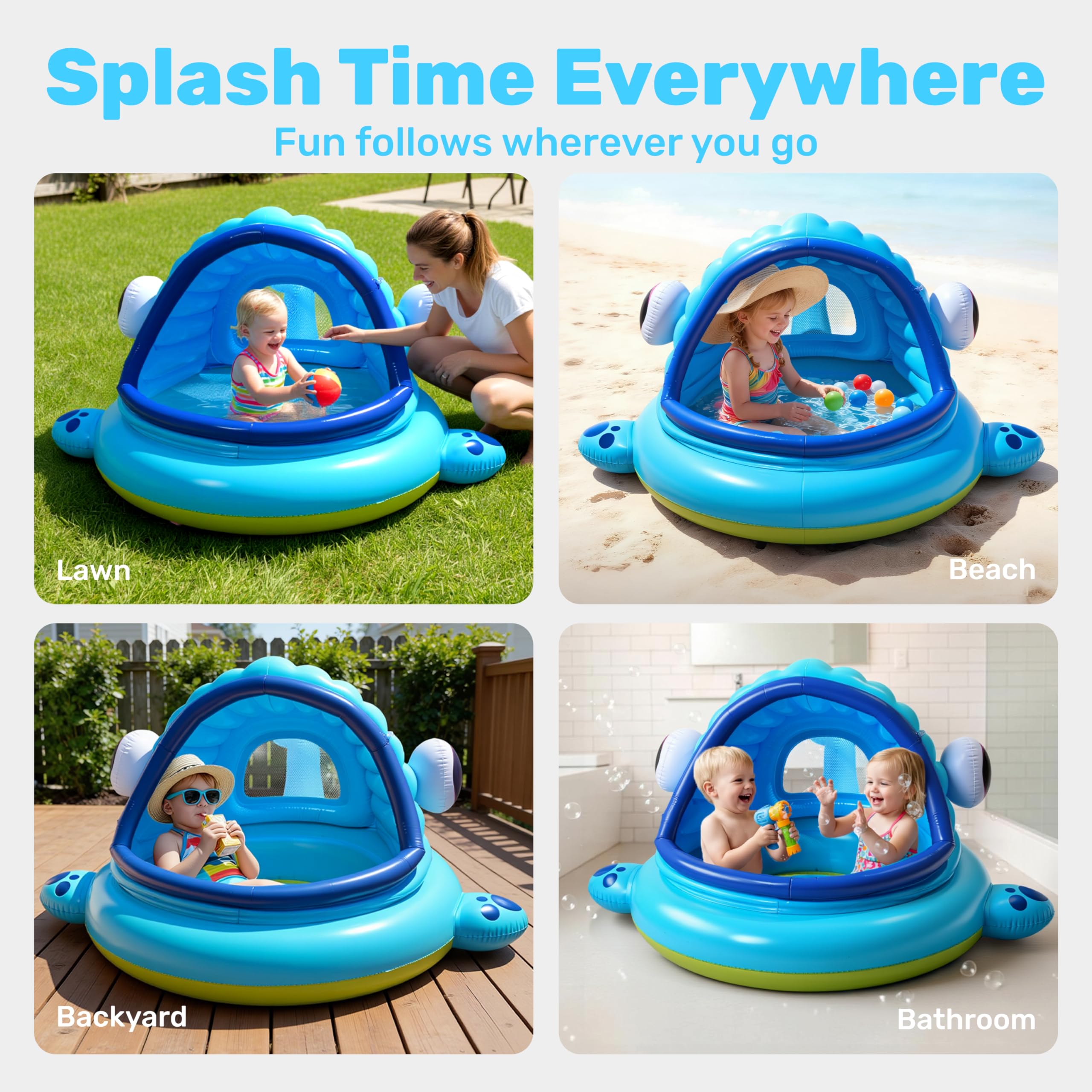 JOYIN Piscina Infantil Hinchable con Parasol para Niños 137 x 142 x 71cm Ballena Piscinas bebé Infantiles, Flotador de Natación Juguetes de Fiesta de natación