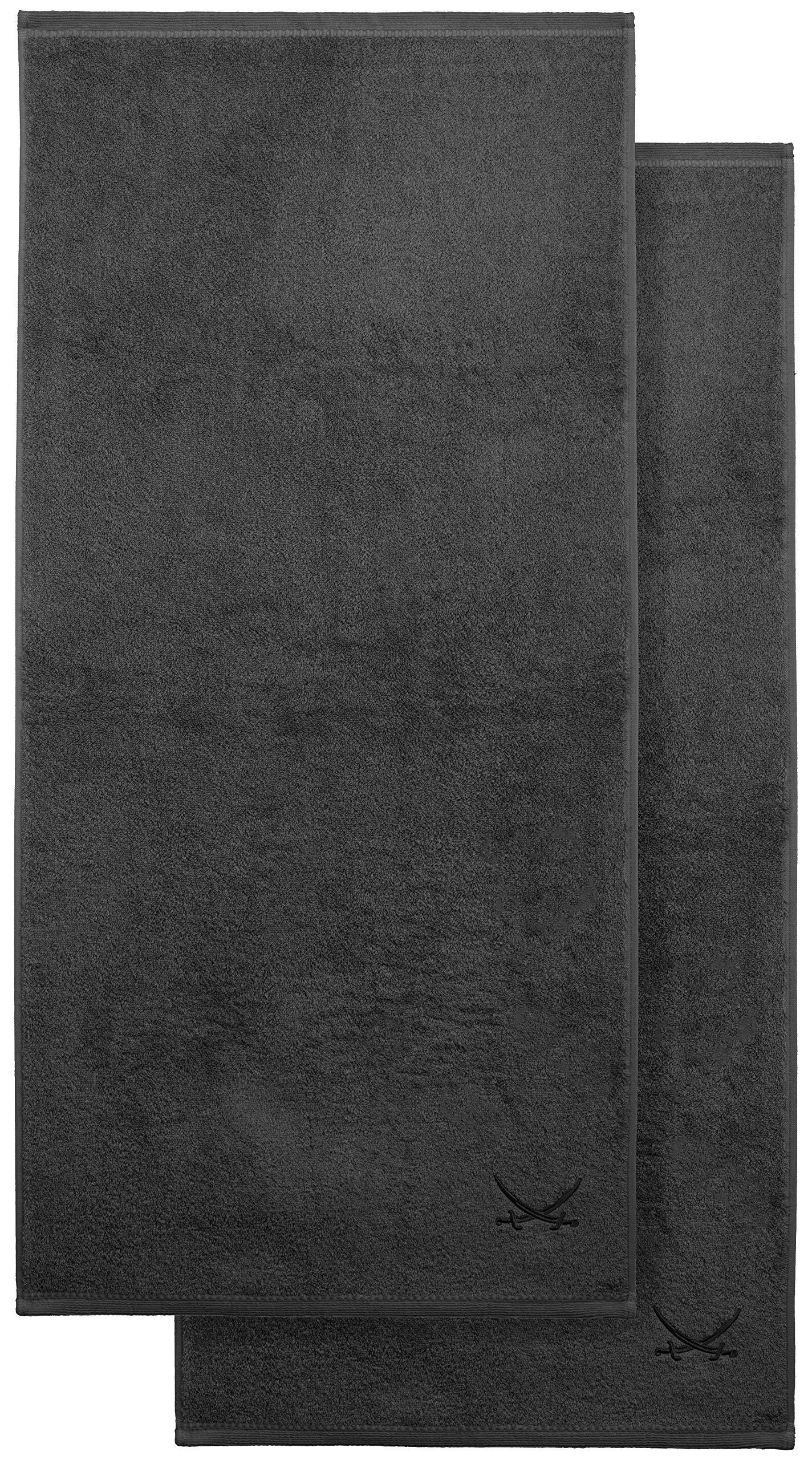 Sansibar 2er Set Duschtuch 70x140 cm – Saugstarkes Badetuch aus 100 % Baumwolle – Oeko-TEX zertifizierter Frottee – Sylt-Design mit gesticktem Säbel-Logo – Anthrazit