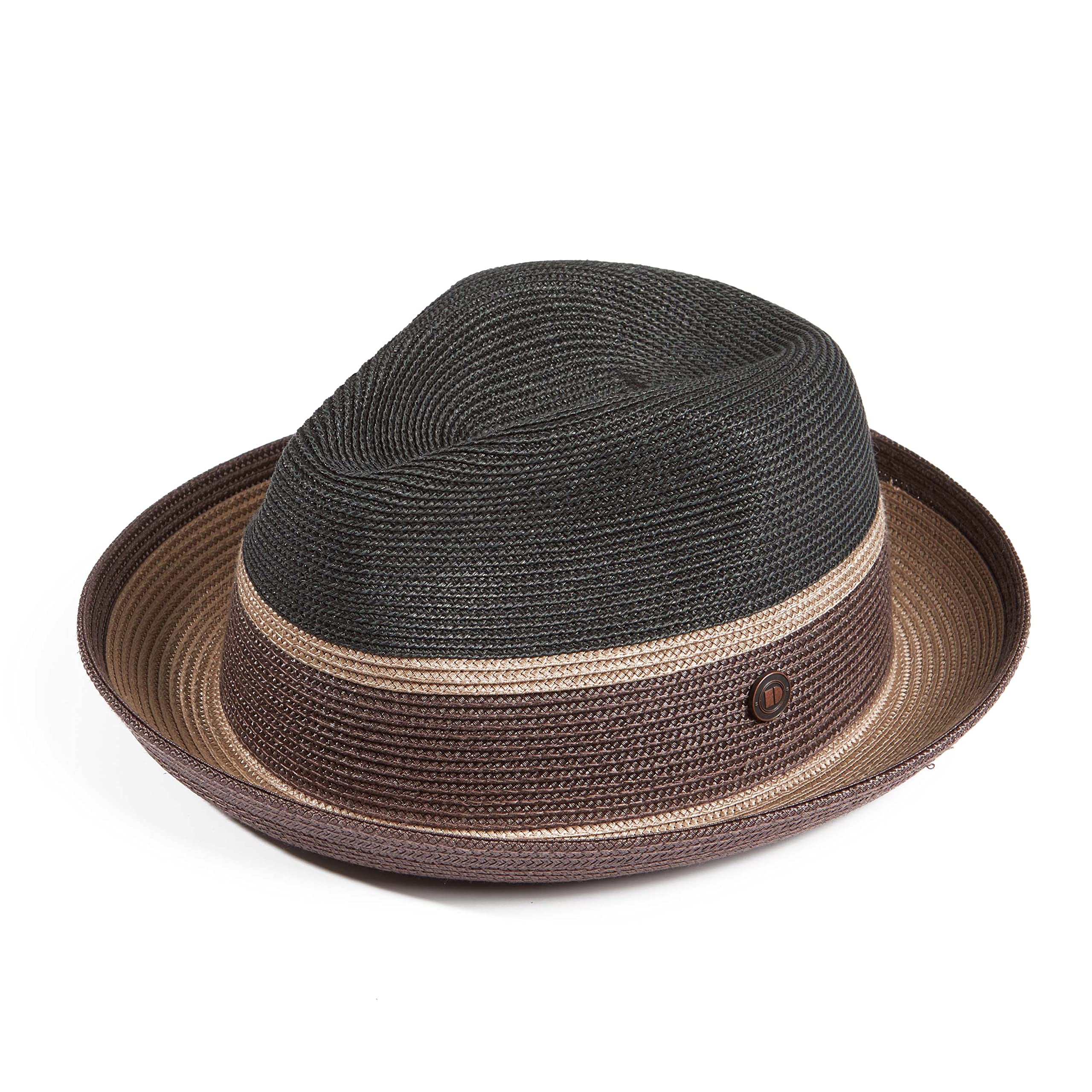 DASMARCA Mens Womens Multi-Coloured Two-Tone Retro Summer Straw Hat Fedora Trilby - Verona, Black, Large