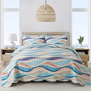 NEWLAKE Quilt Bedspread Sets - West Coastal Pattern Reversible Coverlet Set, King Size