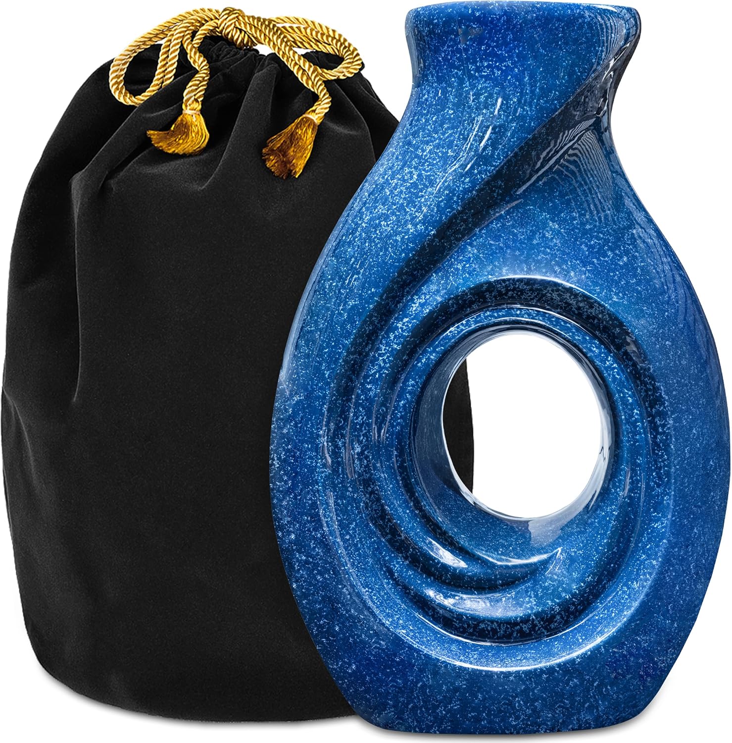 New Horizons Modern Art Large Cremation Urn for Human Ashes – Blue Large Adult Memorial Urn for Man or Woman – Contemporary Design